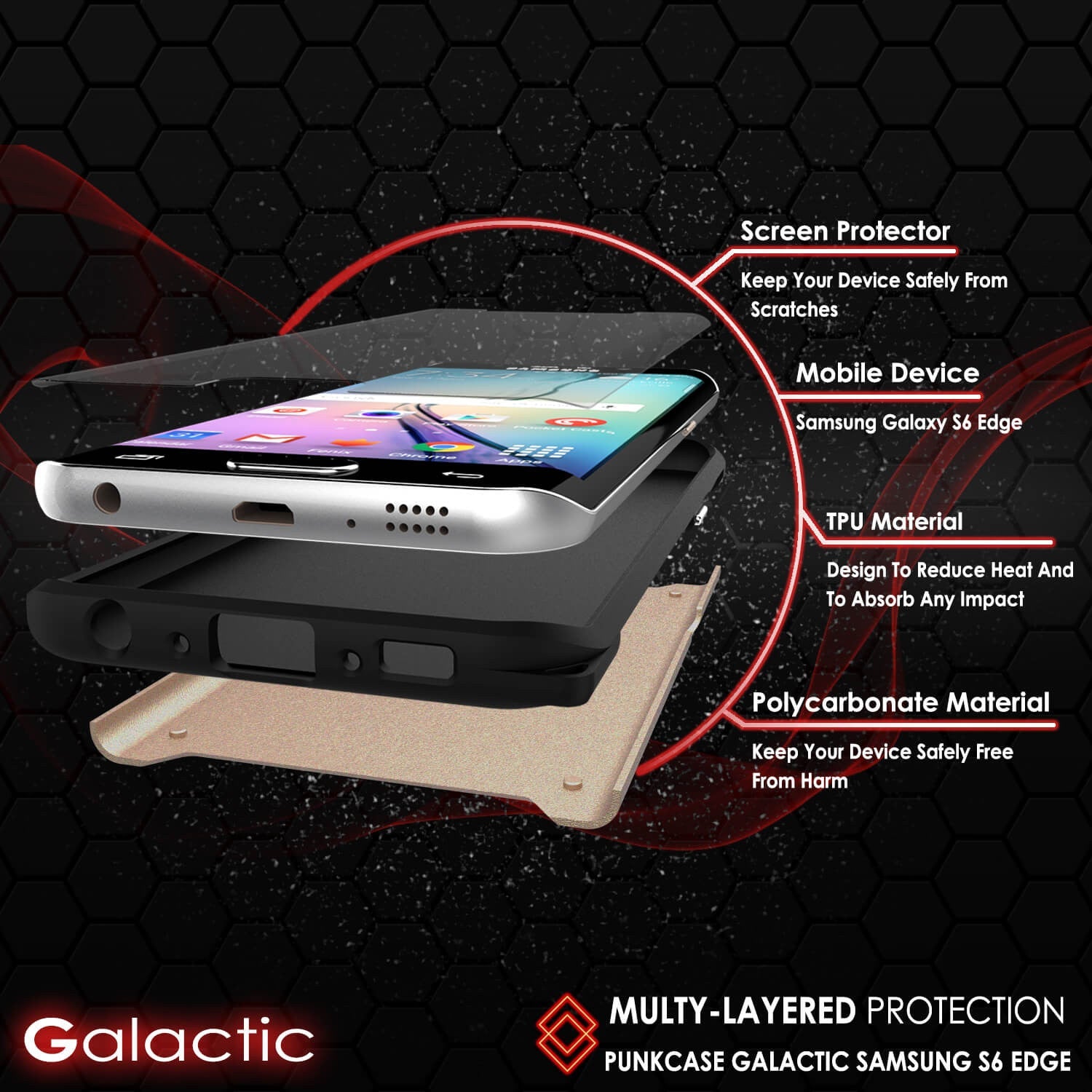 Galaxy s6 EDGE Plus Case PunkCase Galactic Gold Series Slim Armor Soft Cover w/ Screen Protector (Color in image: black)