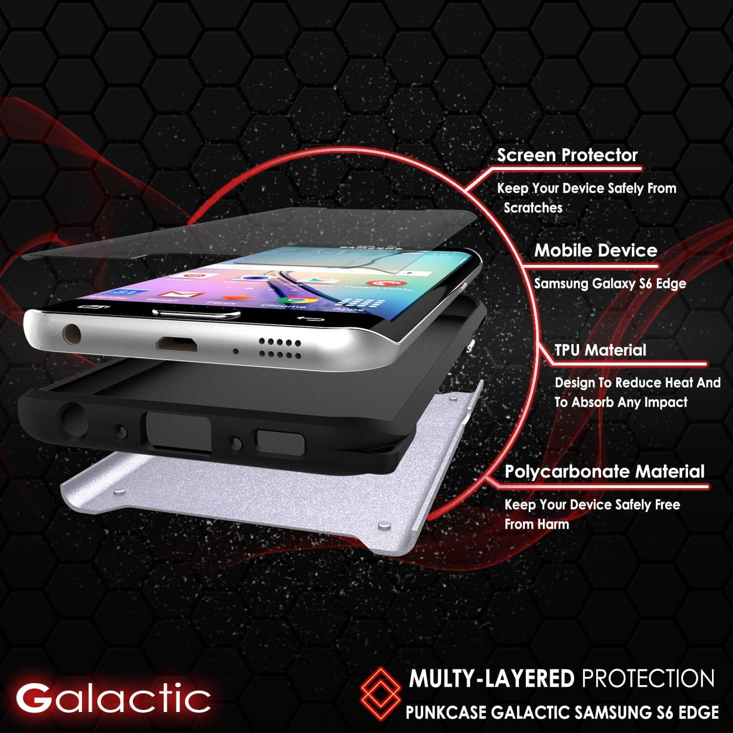 Galaxy s6 EDGE Plus Case PunkCase Galactic SIlver Series Slim Armor Soft Cover w/ Screen Protector (Color in image: black)