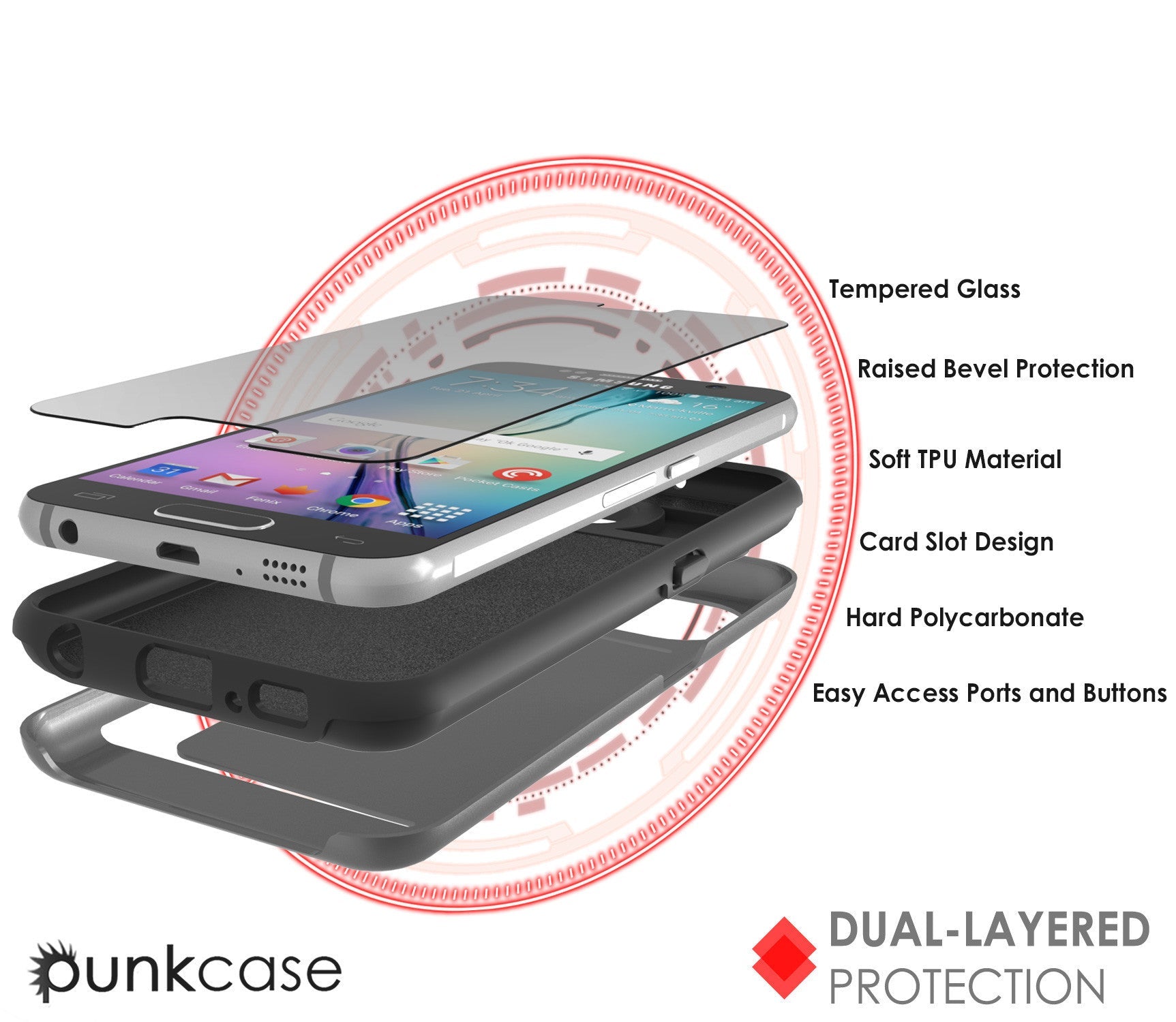 Galaxy S6 EDGE Plus Case PunkCase CLUTCH Grey Series Slim Armor Soft Cover Case w/ Screen Protector (Color in image: White)