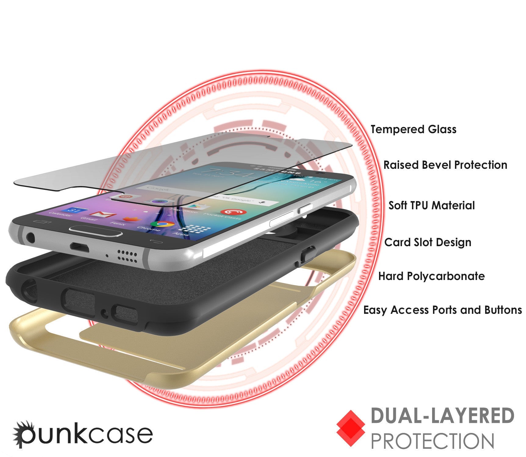 Galaxy S6 EDGE Plus Case PunkCase CLUTCH Gold Series Slim Armor Soft Cover w/ Screen Protector (Color in image: Silver)