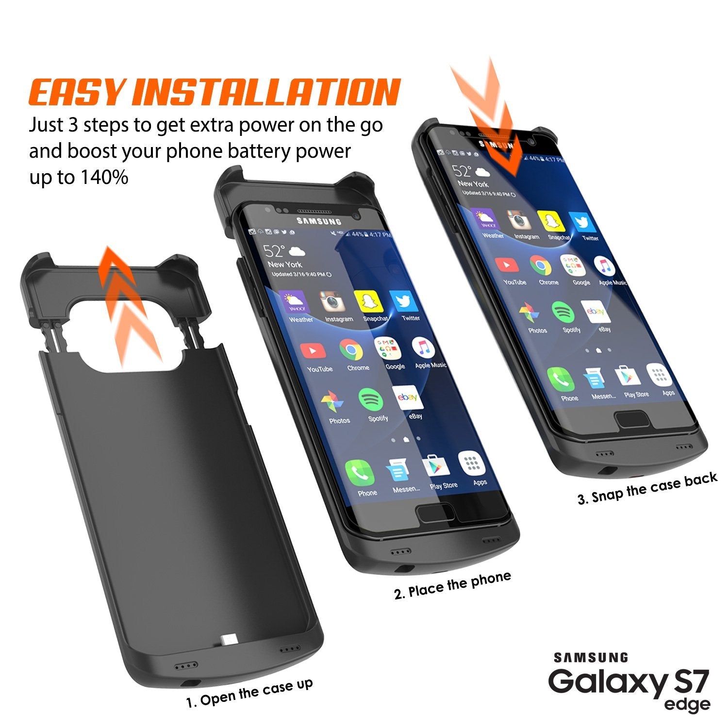 Galaxy S7 EDGE Battery Case, Punkcase 5200mAH Charger Case W/ Screen Protector | Integrated Kickstand & USB Port | IntelSwitch [Black] 