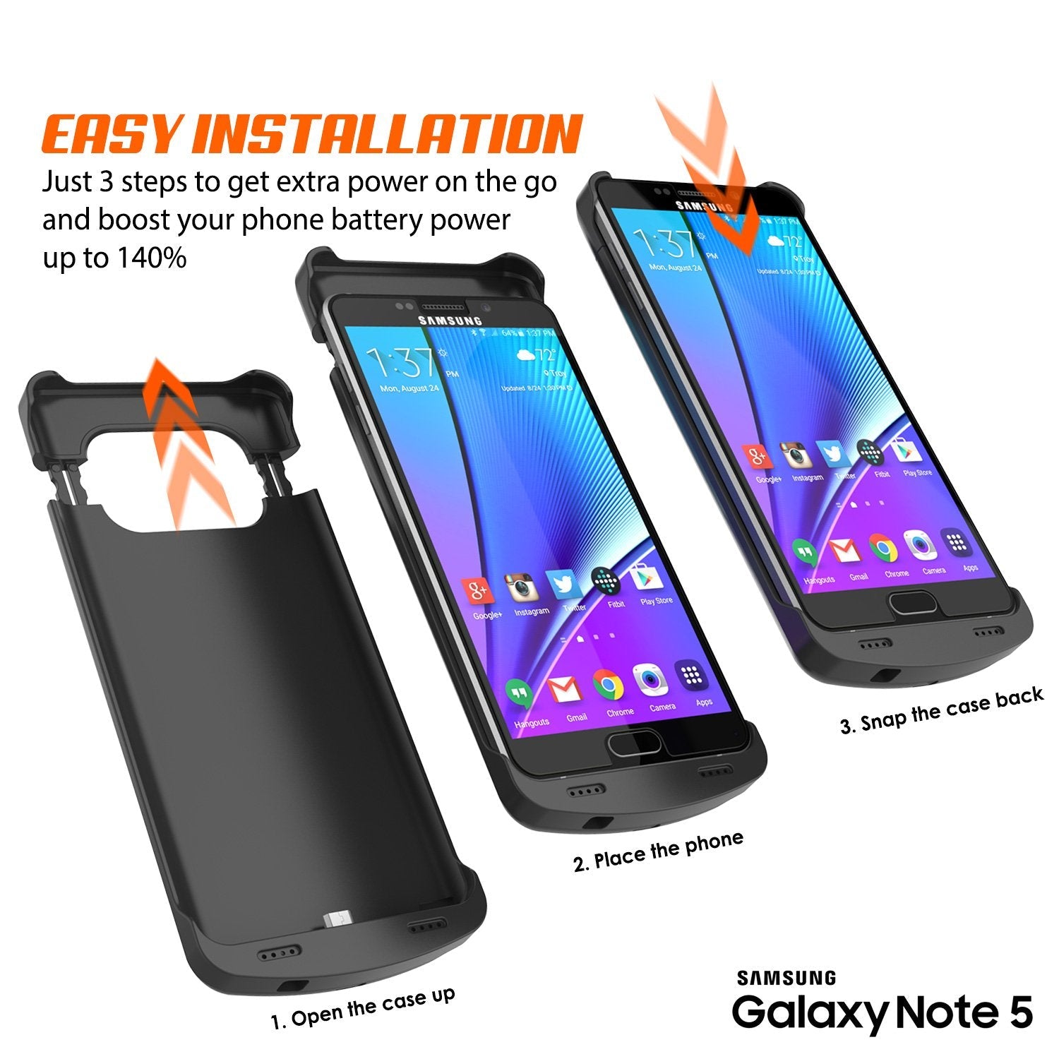 Galaxy Note 5 Battery Case, Punkcase 5000mAH Charger Case W/ Screen Protector | IntelSwitch [Black] (Color in image: White)