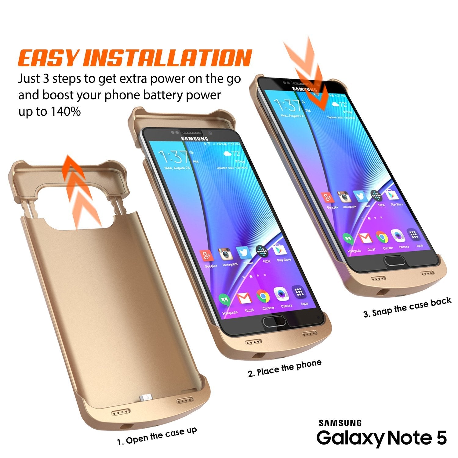 Galaxy Note 5 Battery Case, Punkcase 5000mAH Charger Case W/ Screen Protector | IntelSwitch [Gold] (Color in image: Rose Gold)