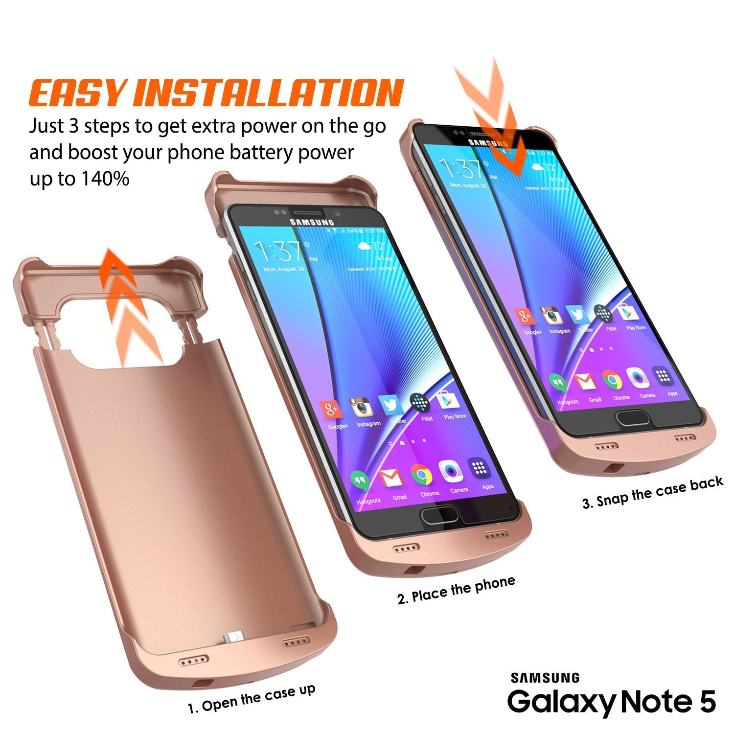 Galaxy Note 5 Battery Case, Punkcase 5000mAH Charger Case W/ Screen Protector | IntelSwitch [Rose Gold] (Color in image: Black)