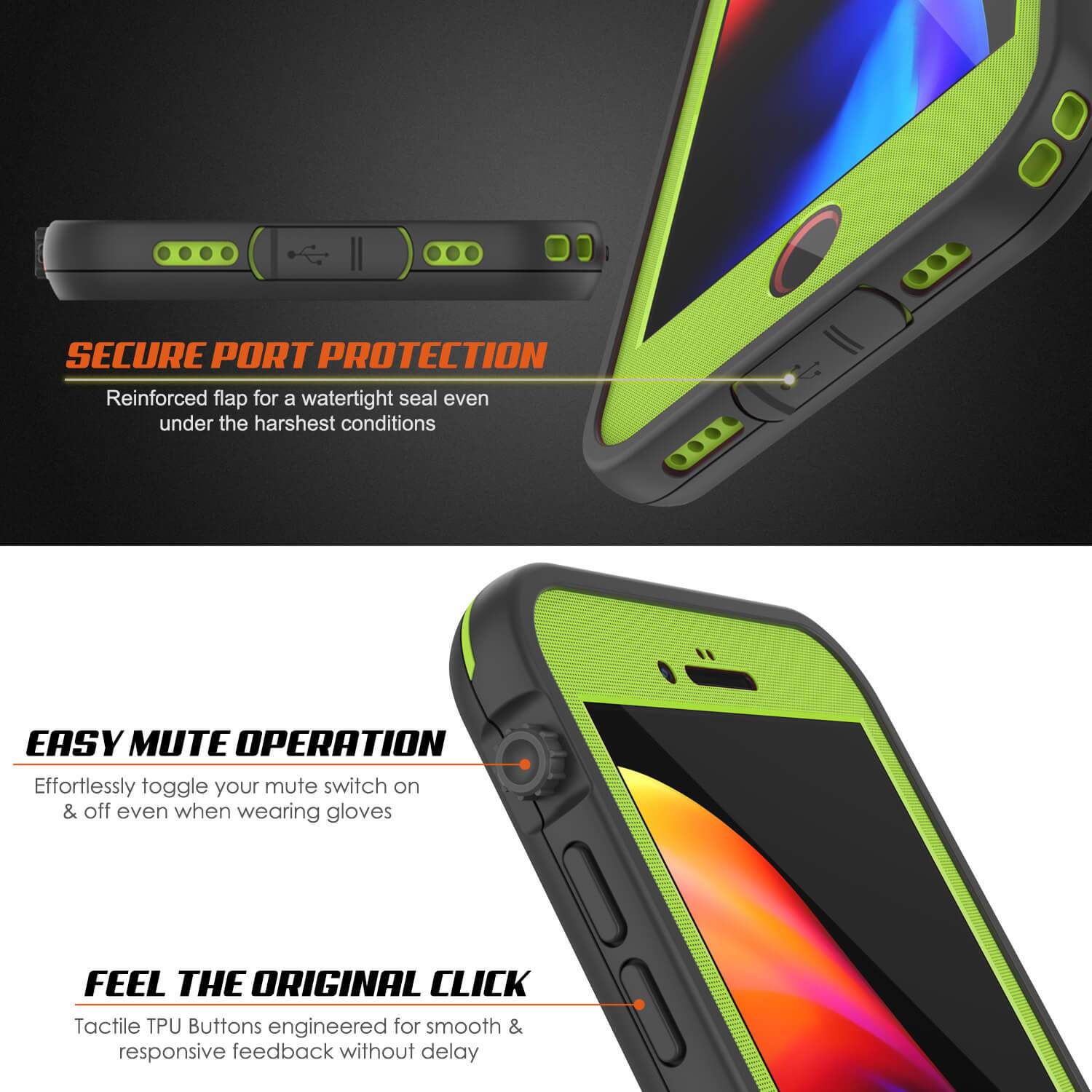 iPhone 8+ Plus Waterproof Case, Punkcase SpikeStar Light-Green Series | Thin Fit 6.6ft Underwater IP68 (Color in image: white)