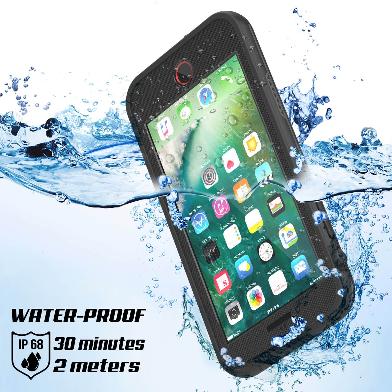 iPhone 8+ Plus Waterproof Case, Punkcase SpikeStar Black Series | Thin Fit 6.6ft Underwater IP68 (Color in image: red)