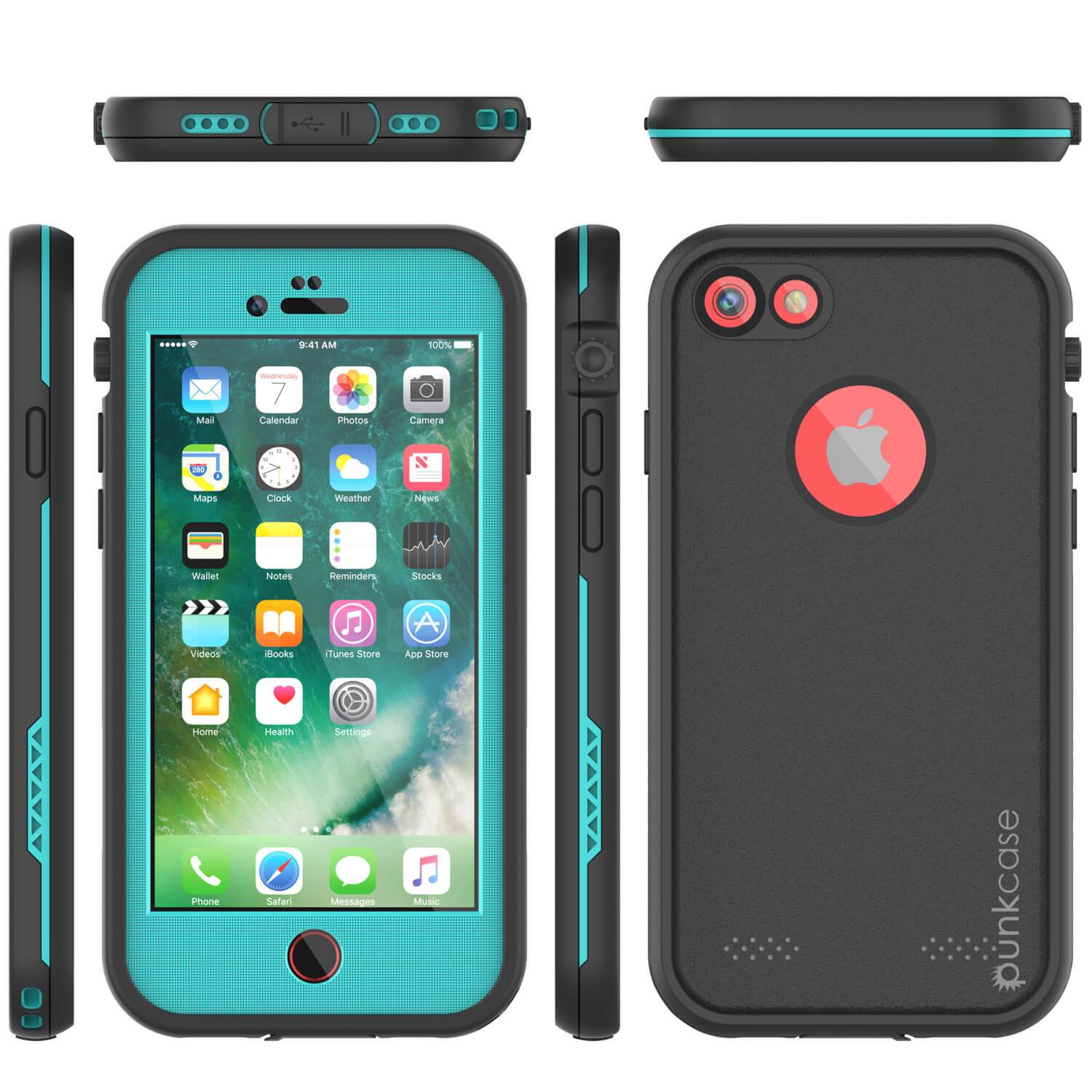 iPhone 8 Waterproof Case, Punkcase SpikeStar Teal Series | Thin Fit 6.6ft Underwater IP68 (Color in image: red)