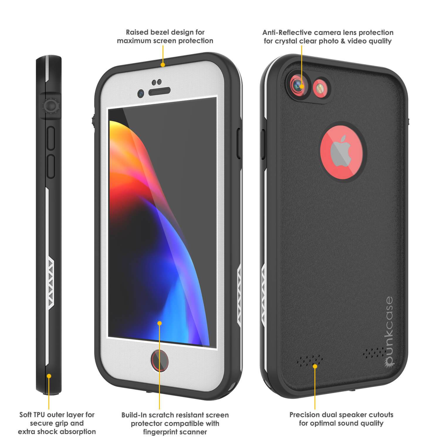 iPhone 8 Waterproof Case, Punkcase SpikeStar White Series | Thin Fit 6.6ft Underwater IP68 (Color in image: light blue)
