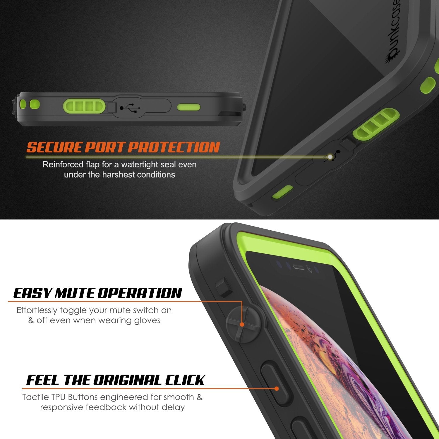 iPhone XR Waterproof Case, Punkcase [Extreme Series] Armor Cover W/ Built In Screen Protector [Light Green] (Color in image: Black)