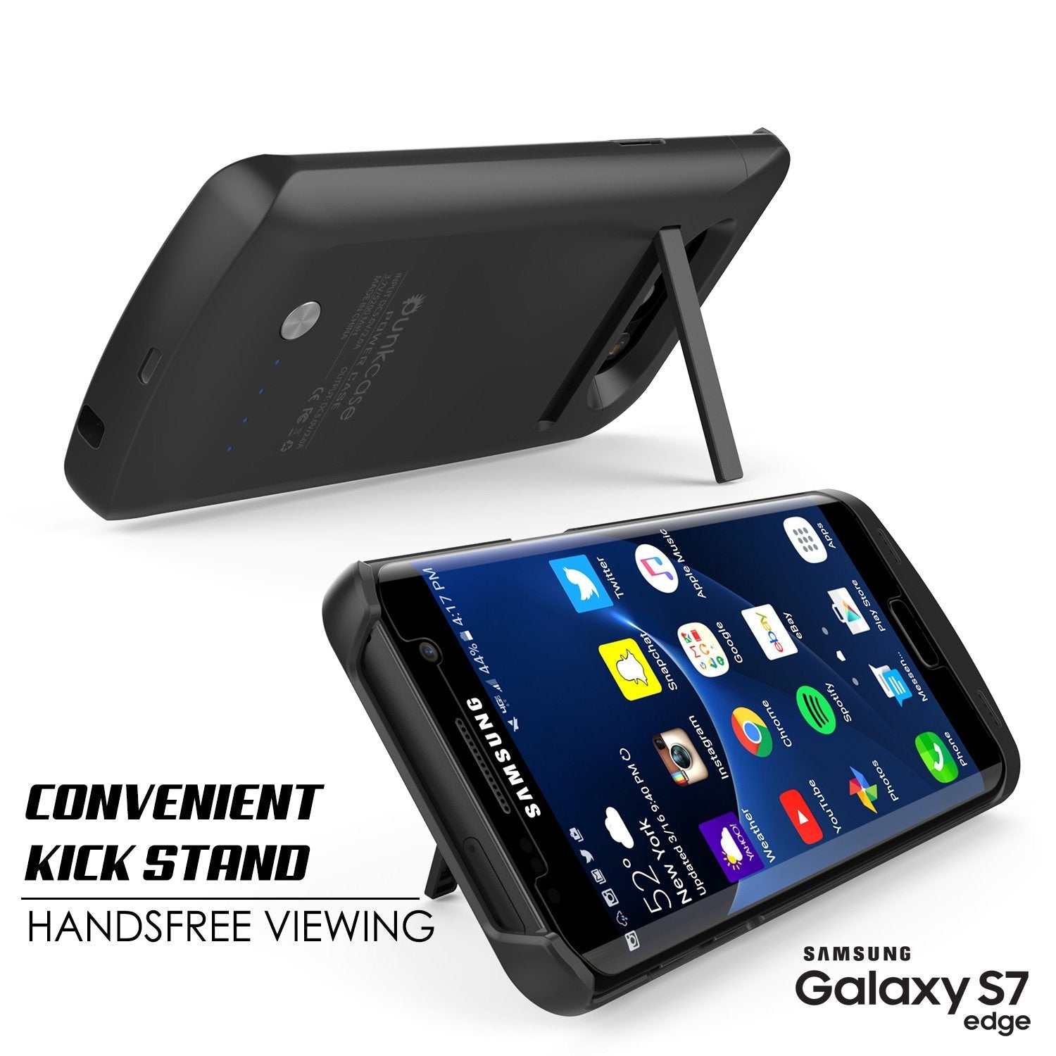 Galaxy S7 EDGE Battery Case, Punkcase 5200mAH Charger Case W/ Screen Protector | Integrated Kickstand & USB Port | IntelSwitch [Black] 