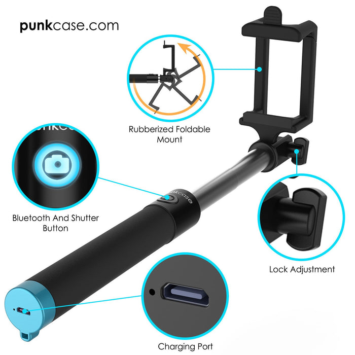 Punkcase Rubberized Foldable Mount Bluetooth And Shutter Button Lock Adjustment Charging Port (Color in image: Gold)