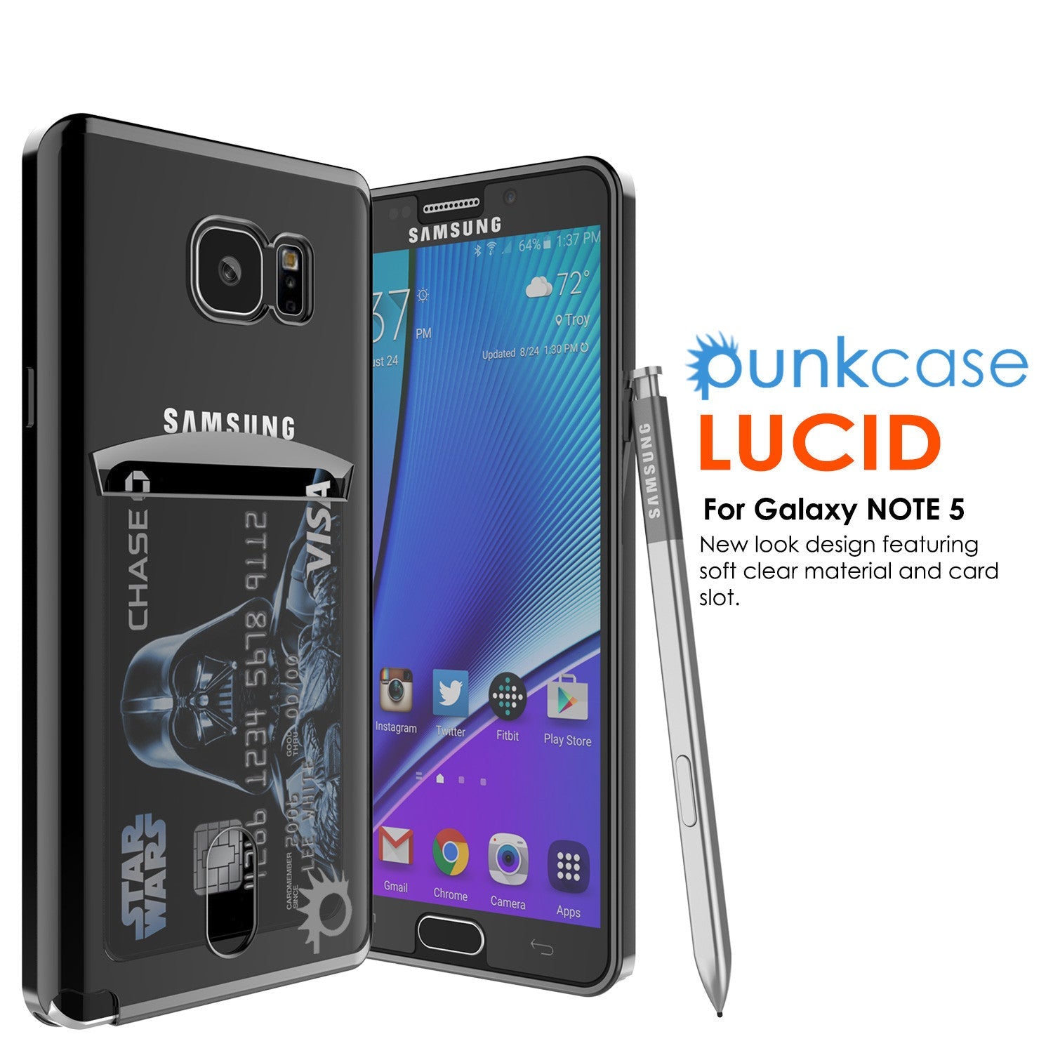 Galaxy Note 5 Case, PUNKCASE® LUCID Black Series | Card Slot | SHIELD Screen Protector | Ultra fit (Color in image: Gold)