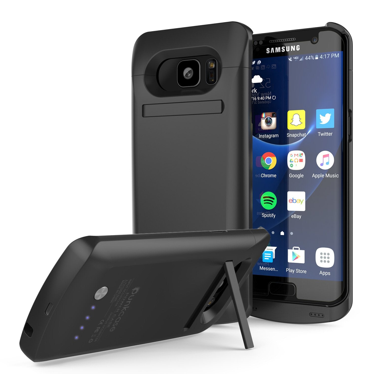 Galaxy S7 EDGE Battery Case, Punkcase 5200mAH Charger Case W/ Screen Protector | Integrated Kickstand & USB Port | IntelSwitch [Black] (Color in image: Black)