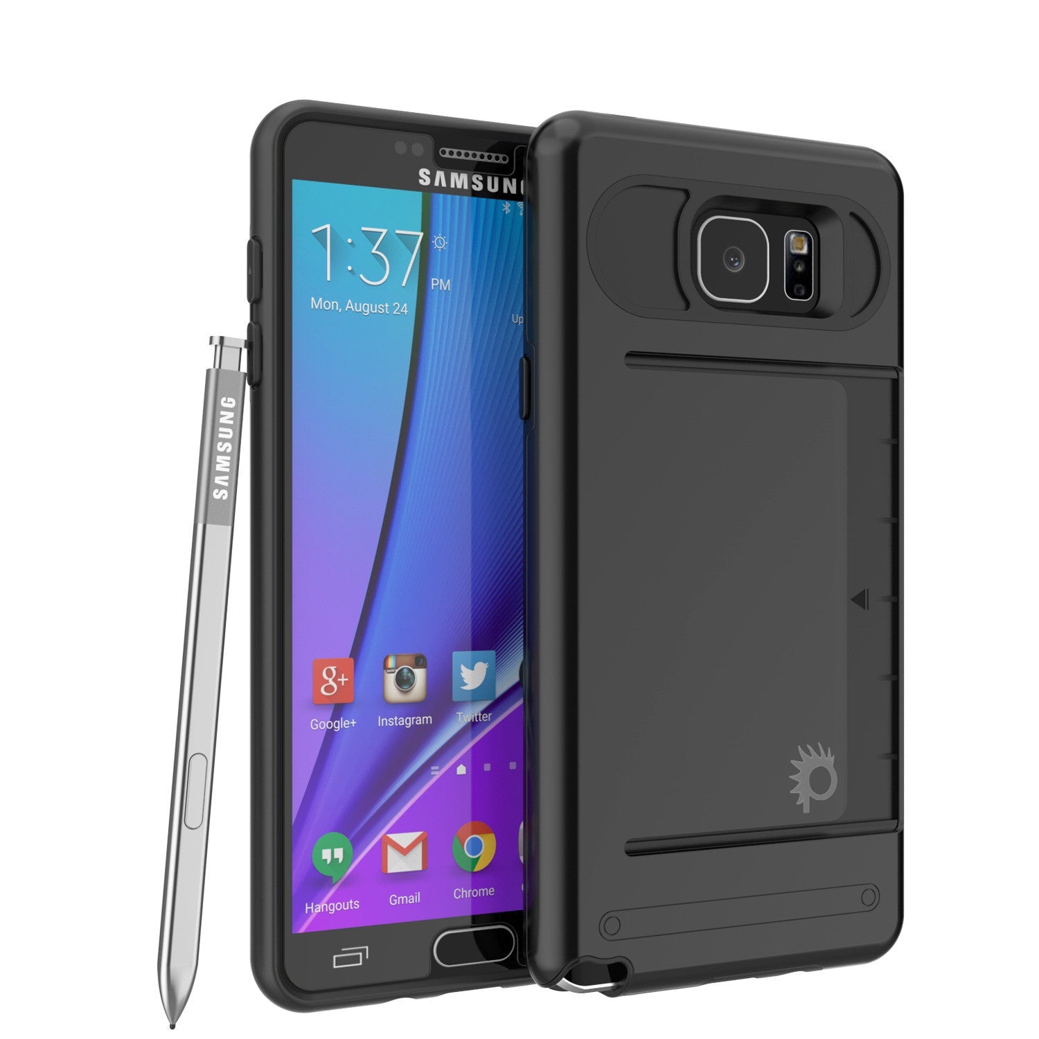 Capa Galaxy Note 5 PunkCase CLUTCH Série Preta Armadura Fina Capa de Cobertura Macia com Vidro Temperado