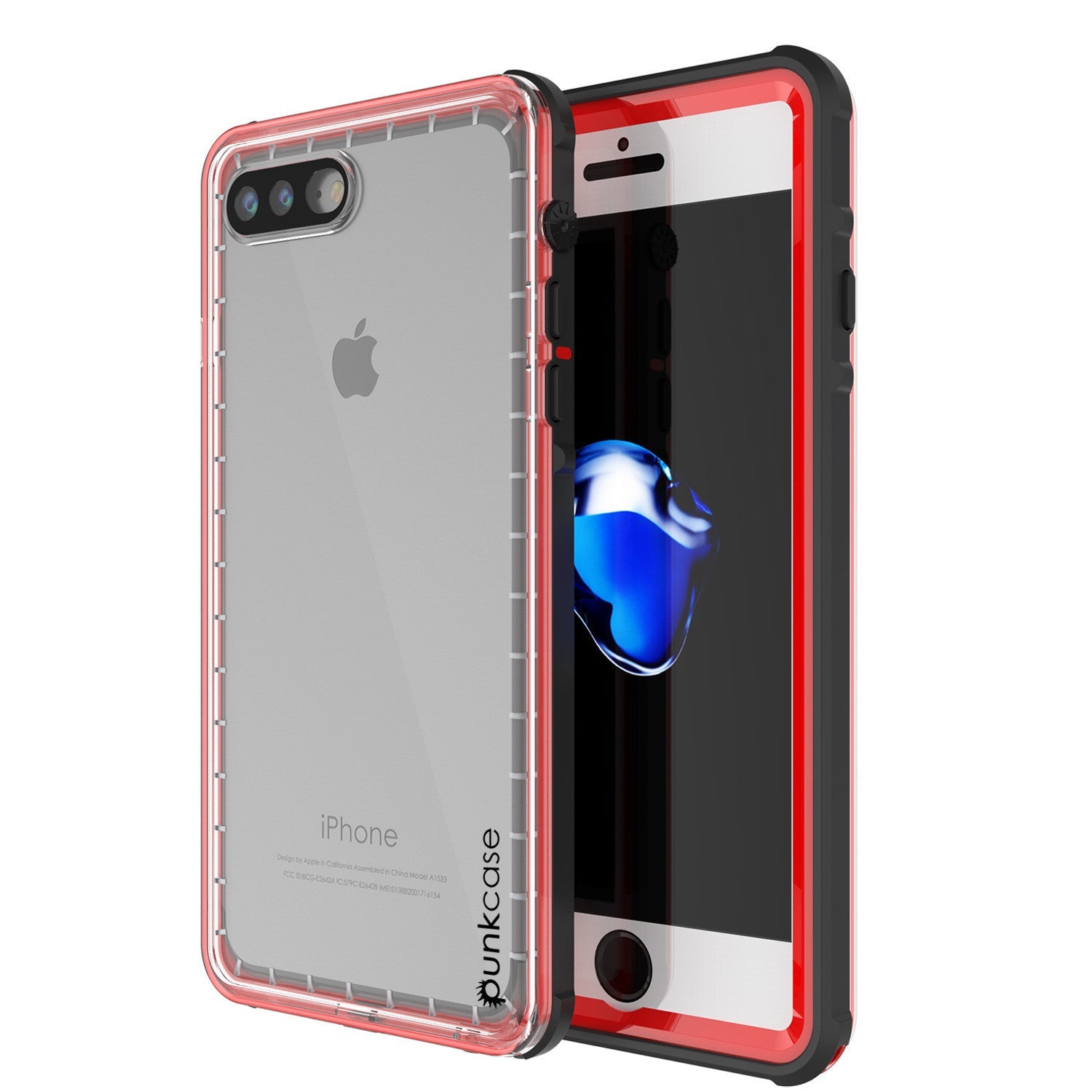 Capa à prova d'água para iPhone 7+ Plus, PUNKcase CRYSTAL Vermelha com protetor de tela anexado | Garantia