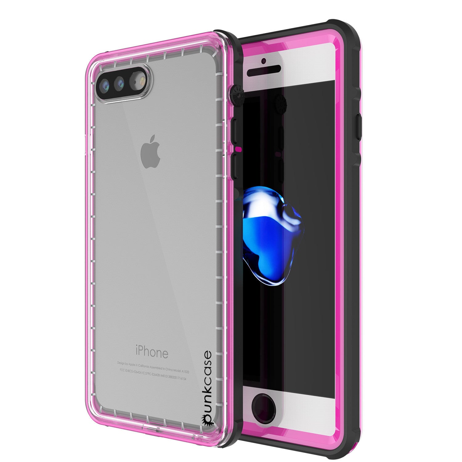 Capa à prova d'água iPhone 7+ Plus, PUNKcase CRYSTAL Rosa com Protetor de Tela Incluso | Garantia
