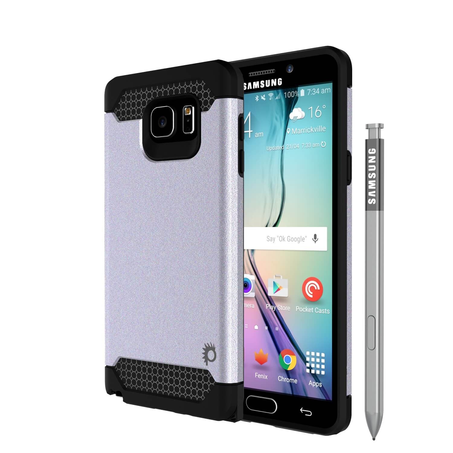 Capa Galaxy Note 5 PunkCase Série Galactic Silver Slim Armor Capa Protetora Macia com Vidro Temperado