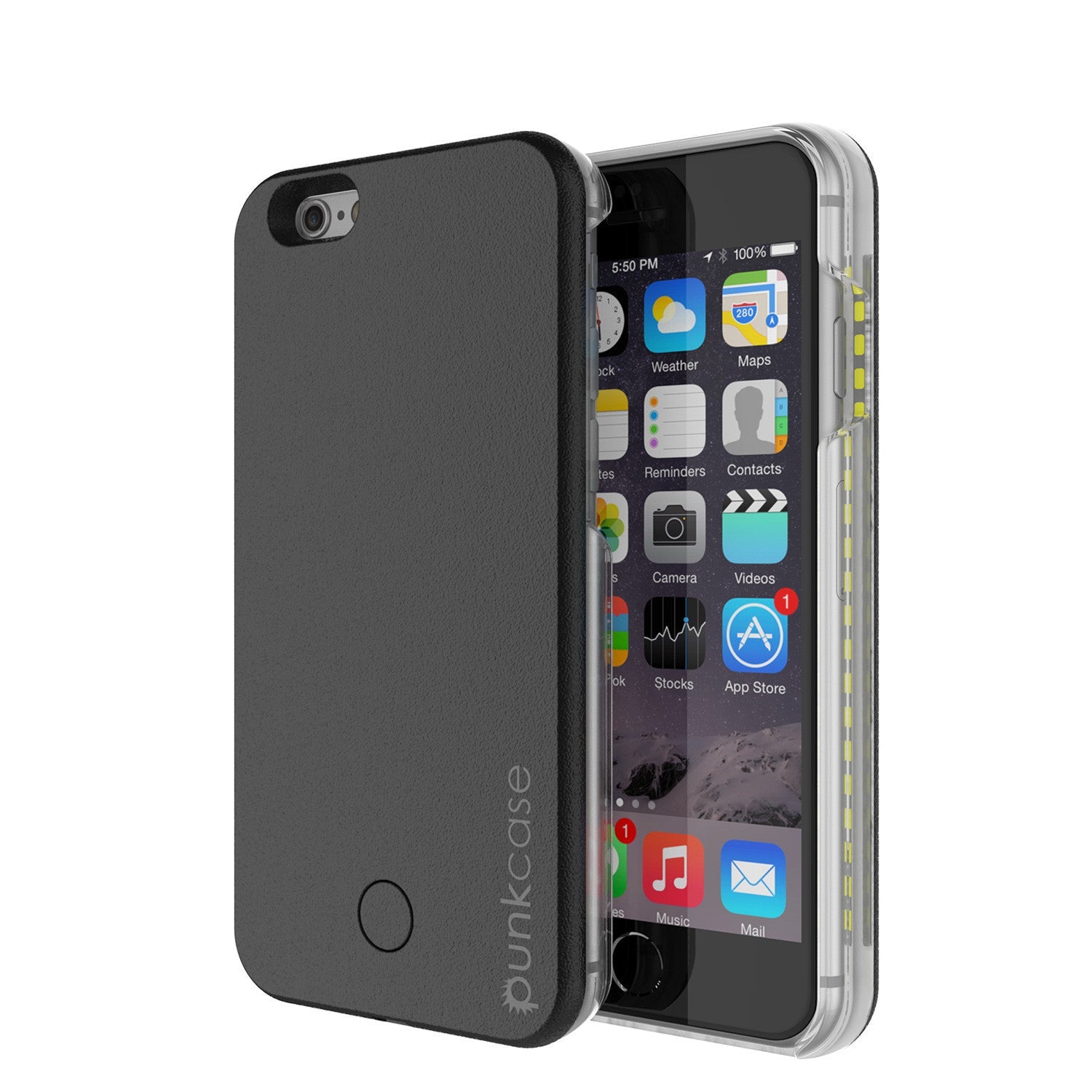 Capa de luz LED Punkcase para iPhone 6/6S, preta para Apple com Power Bank de bateria