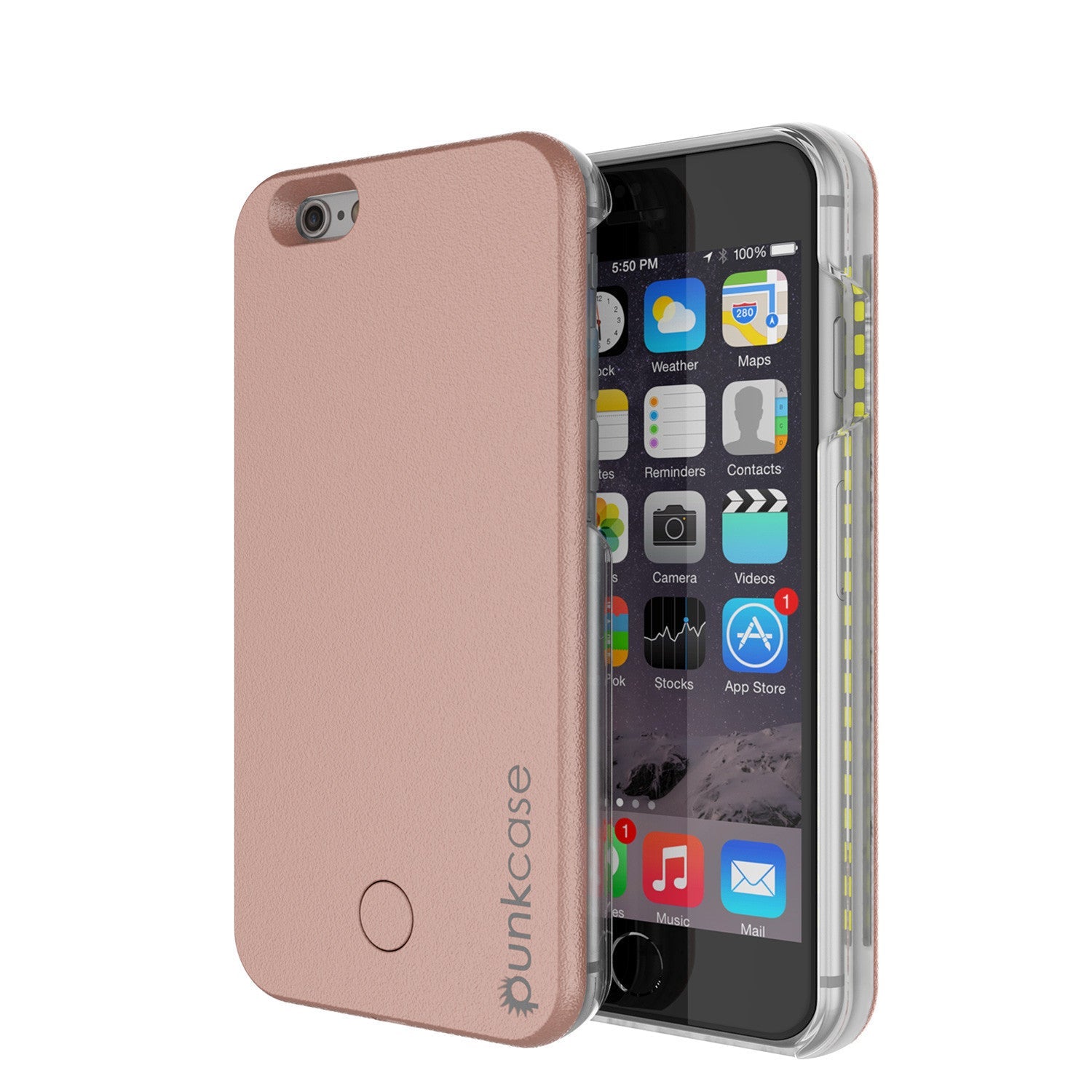 Capa de luz LED Punkcase para iPhone 6/6S, capa iluminada, OURO ROSA com Banco de Energia da Bateria