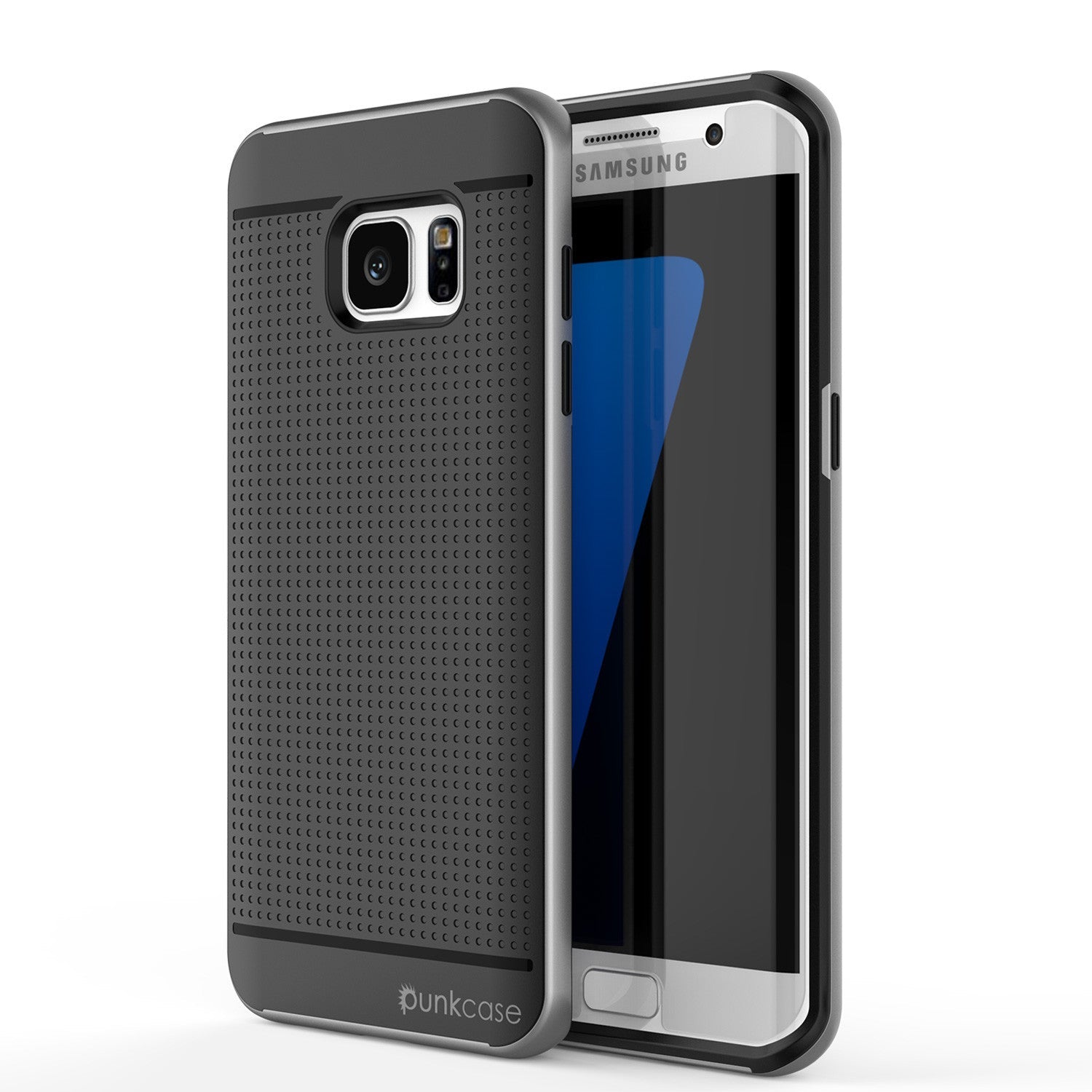 Capa Galaxy S7 Edge, série PunkCase STEALTH Grey Híbrida de 3 peças, capa protetora de dupla camada à prova de choque.
