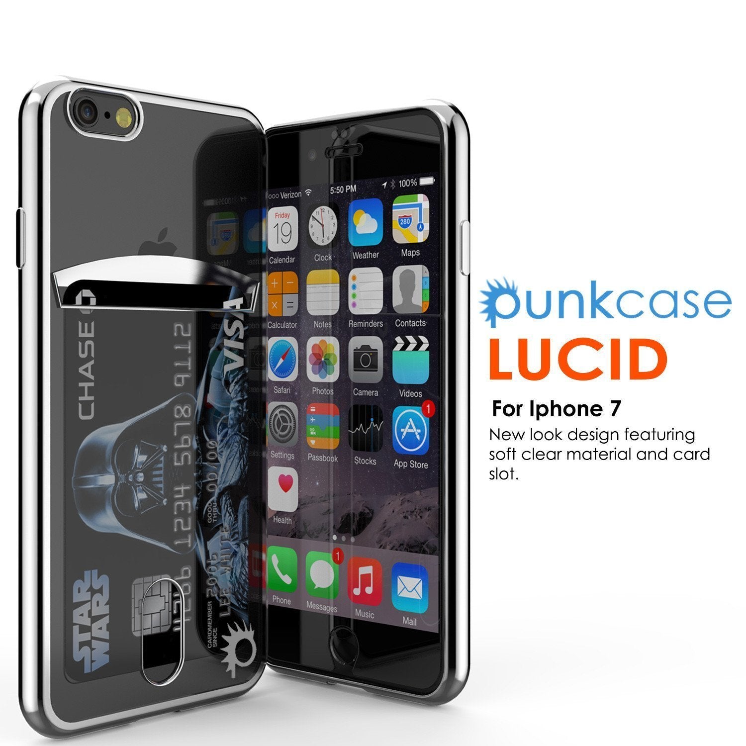 iPhone 8 Case, PUNKCASE® LUCID Silver Series | Card Slot | SHIELD Screen Protector | Ultra fit (Color in image: Rose Gold)