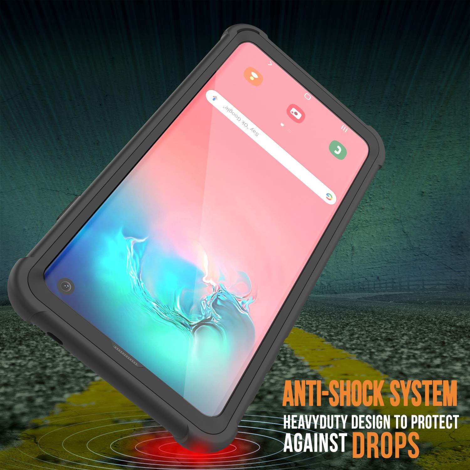 PunkCase Galaxy S10 Case, [Spartan Series] Clear Rugged Heavy Duty Cover W/Built in Screen Protector [Black] (Color in image: light blue)