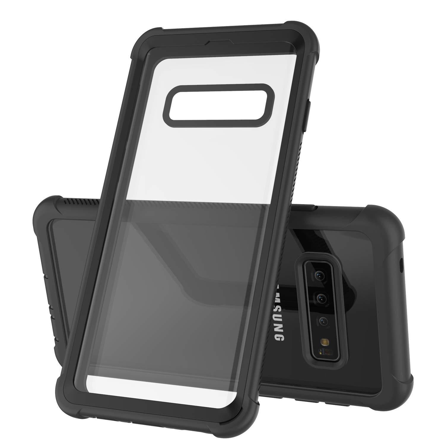 PunkCase Galaxy S10 Case, [Spartan Series] Clear Rugged Heavy Duty Cover W/Built in Screen Protector [Black] (Color in image: red)