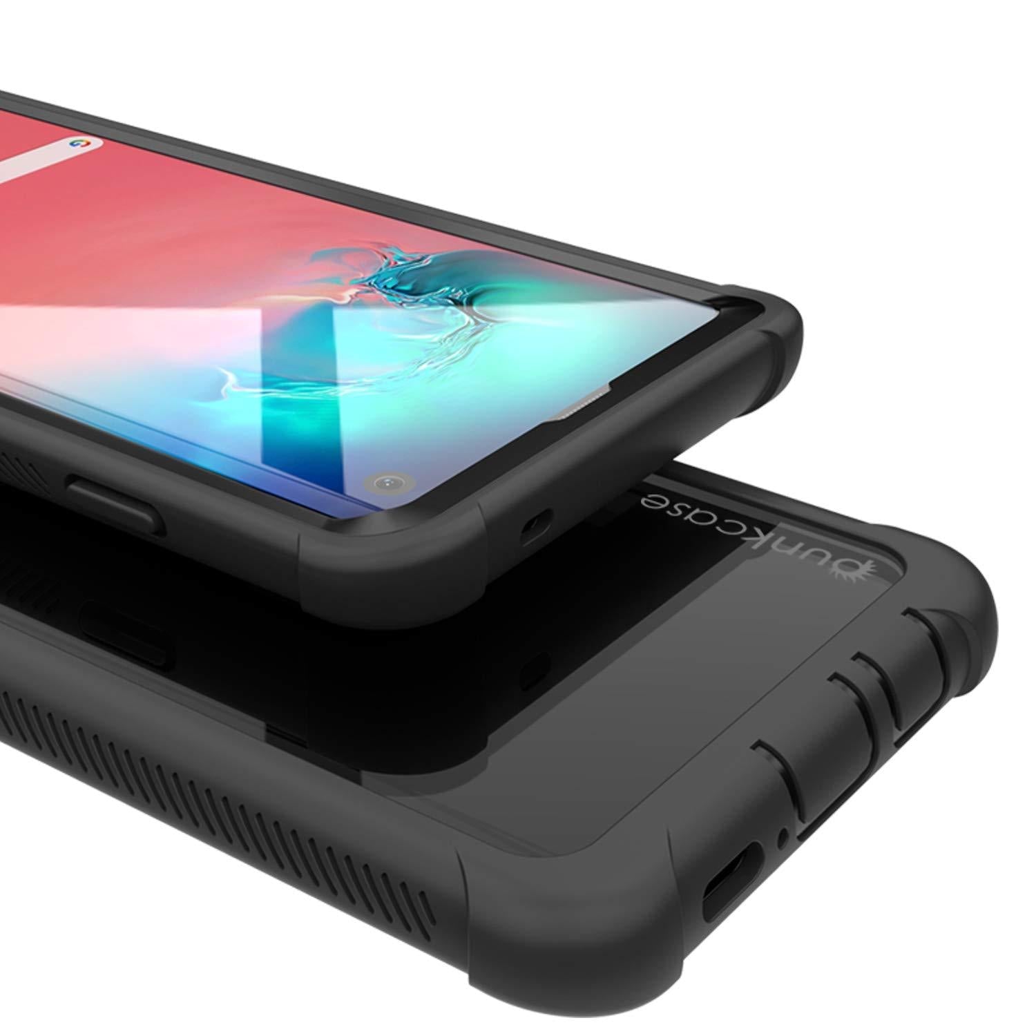 PunkCase Galaxy S10 Case, [Spartan Series] Clear Rugged Heavy Duty Cover W/Built in Screen Protector [Black] (Color in image: light green)