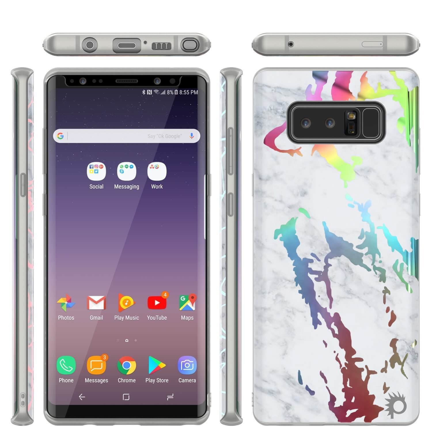 Punkcase Galaxy Note 8 Marble Case, Protective Full Body Cover W/PunkShield Screen Protector (Blanco Marmo) 