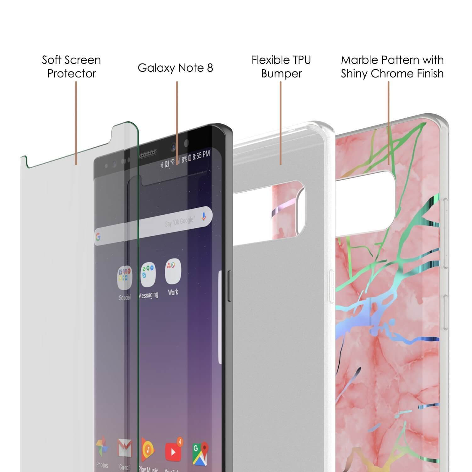 Punkcase Galaxy Note 8 Marble Case, Protective Full Body Cover W/PunkShield Screen Protector (Rose Mirage) (Color in image: Black Mirage)