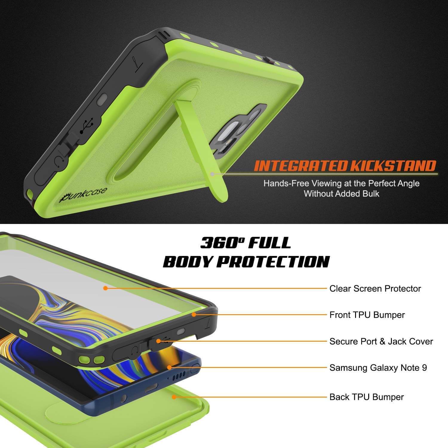 PunkCase Galaxy Note 9 Waterproof Case, [KickStud Series] Armor Cover [Light-Green] (Color in image: Teal)
