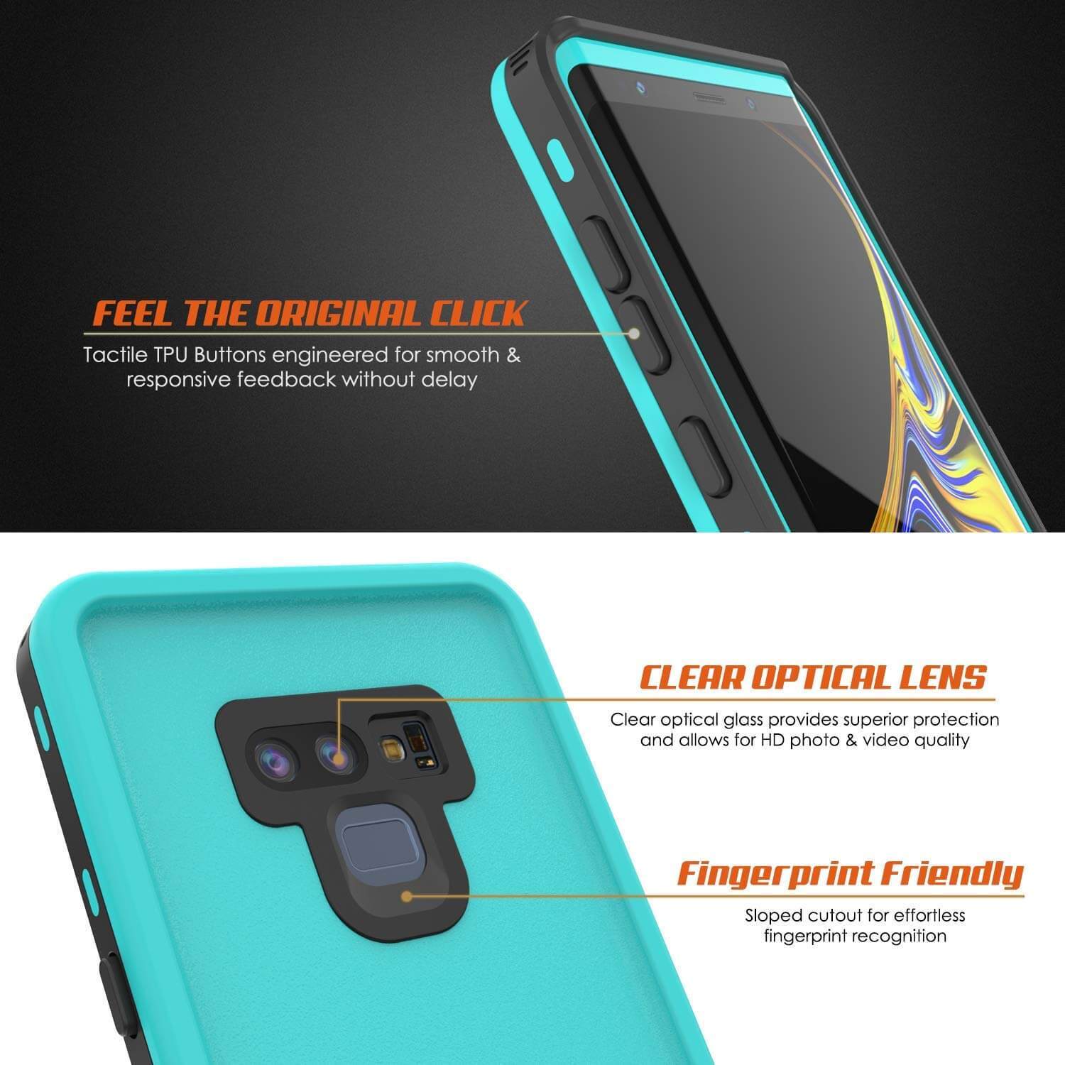 PunkCase Galaxy Note 9 Waterproof Case, [KickStud Series] Armor Cover [Teal] (Color in image: Black)