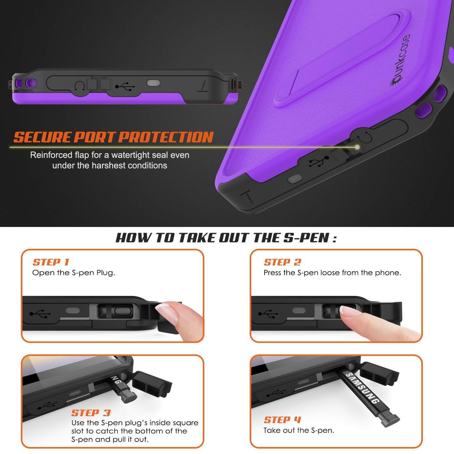 PunkCase Galaxy Note 9 Waterproof Case, [KickStud Series] Armor Cover [Purple] (Color in image: Light Green)