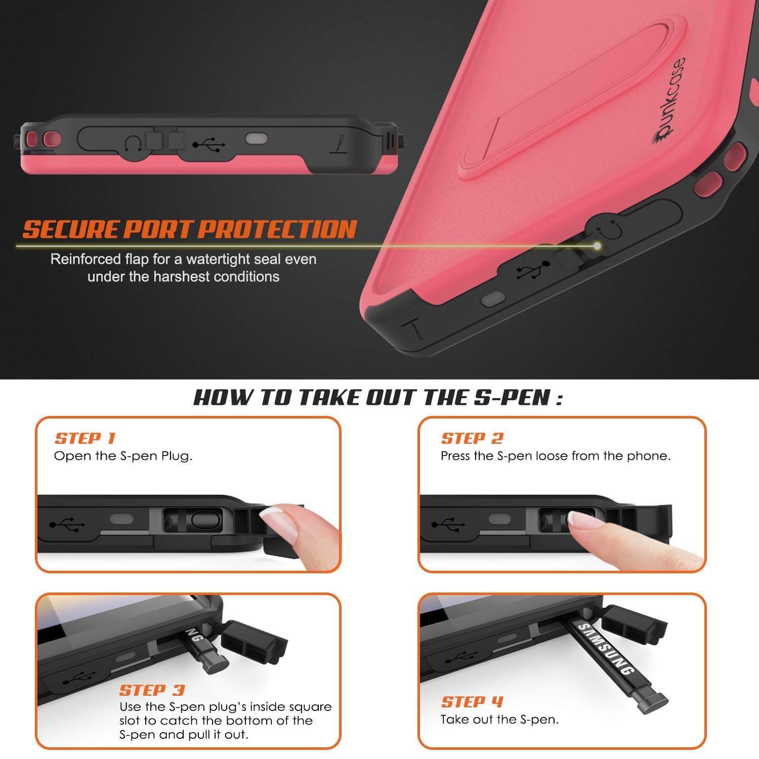 PunkCase Galaxy Note 9 Waterproof Case, [KickStud Series] Armor Cover [Pink] (Color in image: Teal)