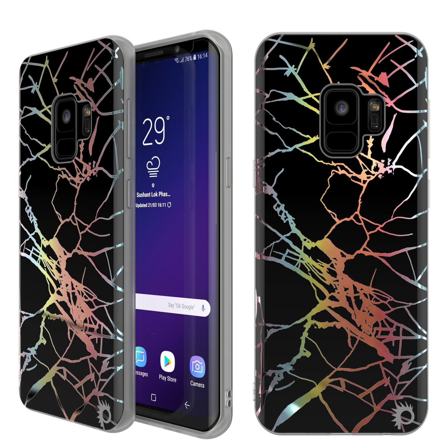 Capa de Mármore Punkcase Galaxy S9, Cobertura Completa Protetora de Corpo Inteiro com Protetor de Tela PunkShield (Miragem Preta)