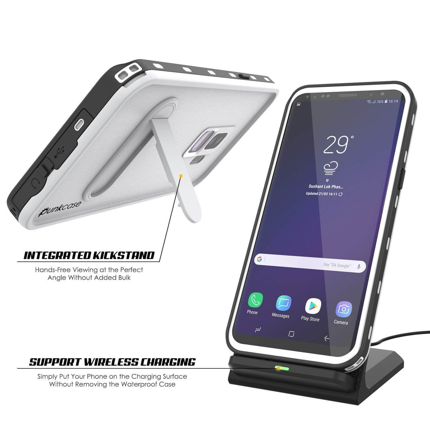 Galaxy S9 Plus Waterproof Case, Punkcase [KickStud Series] Armor Cover [WHITE] (Color in image: Pink)