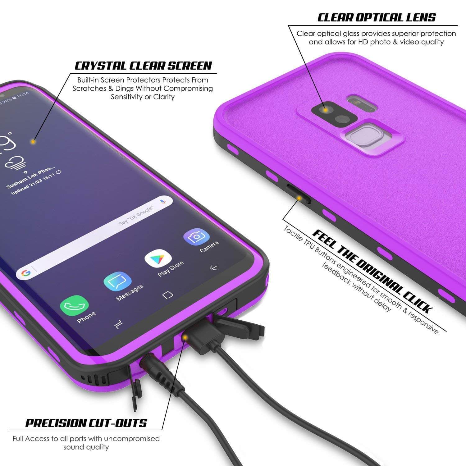 Galaxy S9 Plus Waterproof Case, Punkcase [KickStud Series] Armor Cover [PURPLE] (Color in image: Teal)