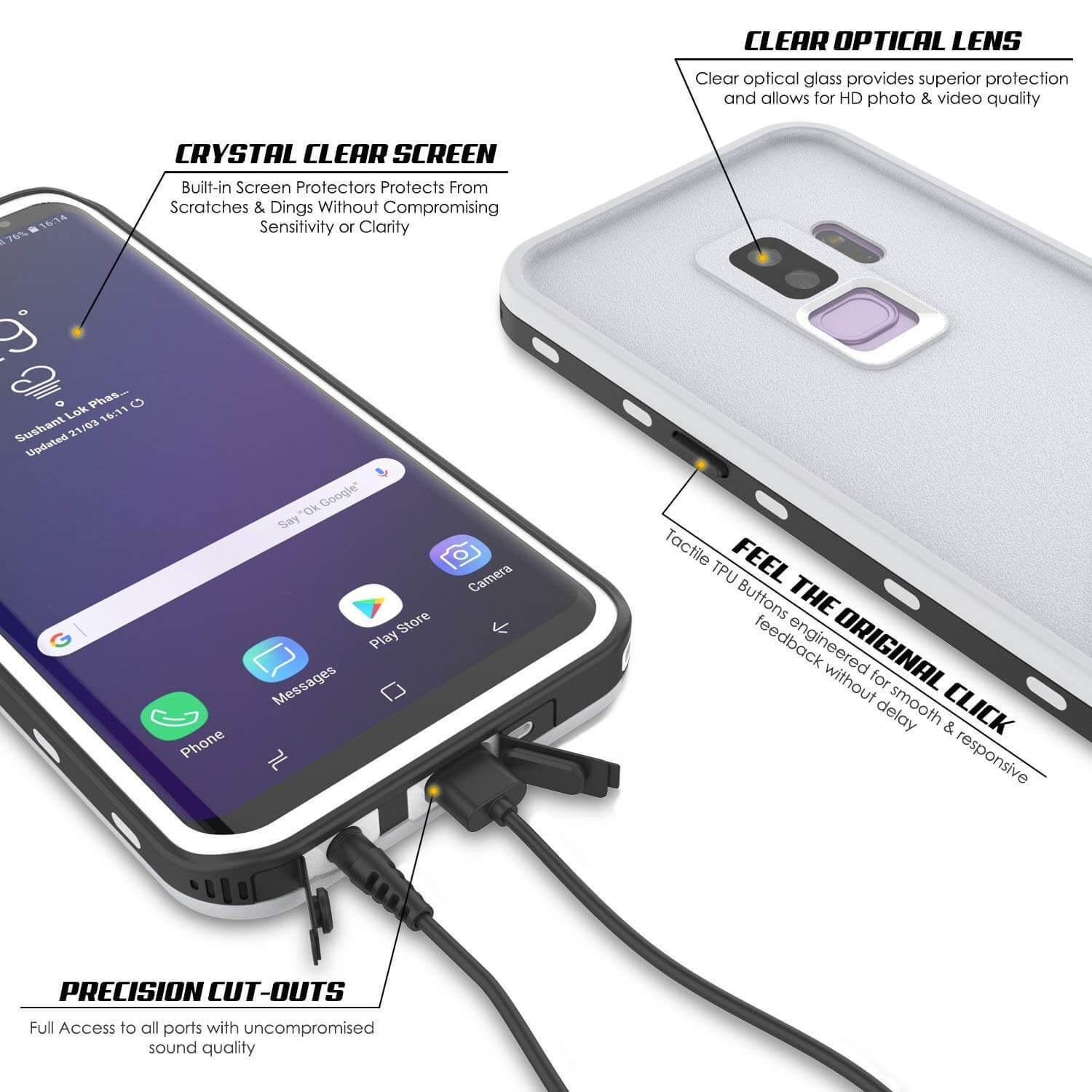 Galaxy S9 Plus Waterproof Case, Punkcase [KickStud Series] Armor Cover [WHITE] (Color in image: Black)