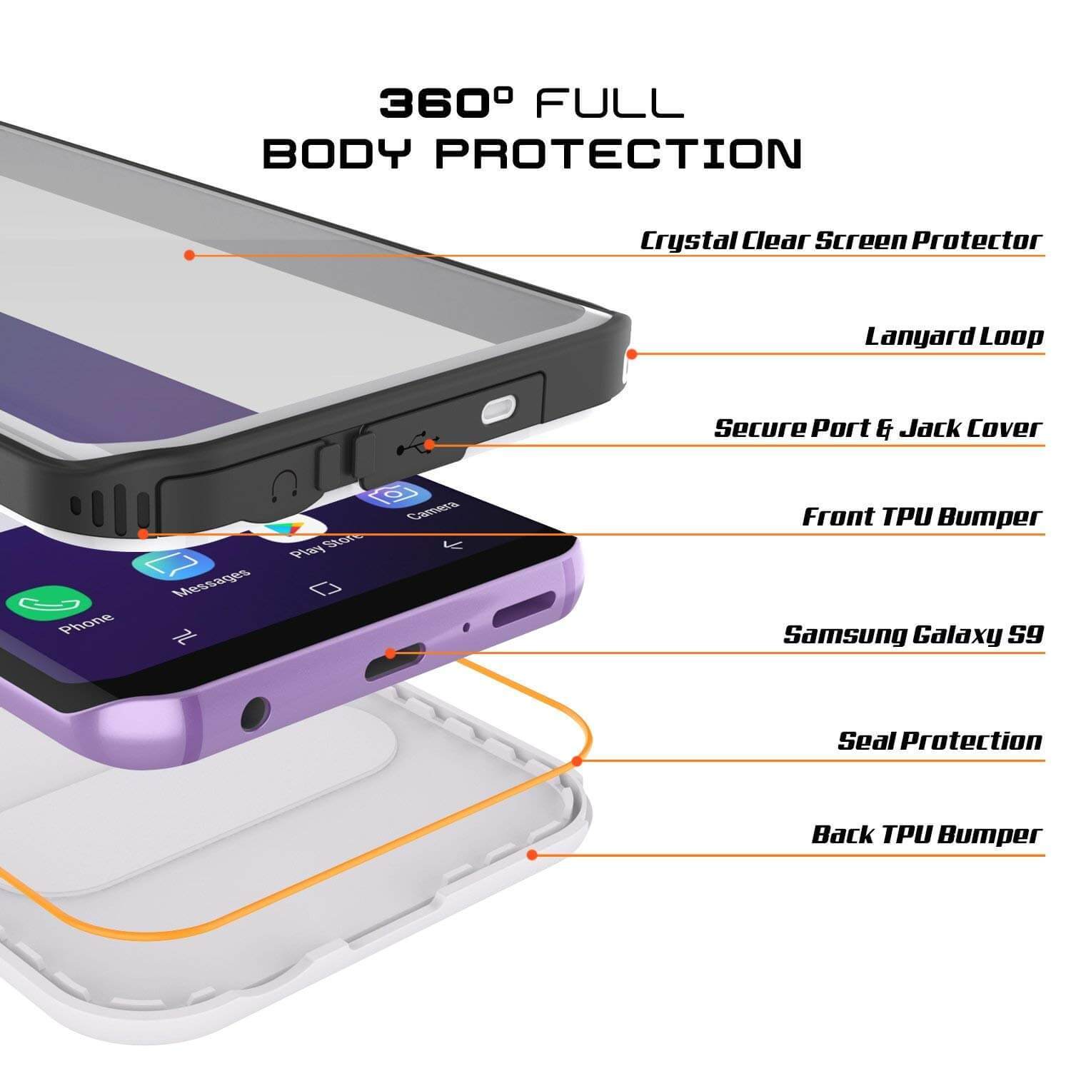 Galaxy S9 Plus Waterproof Case, Punkcase [KickStud Series] Armor Cover [WHITE] (Color in image: Red)