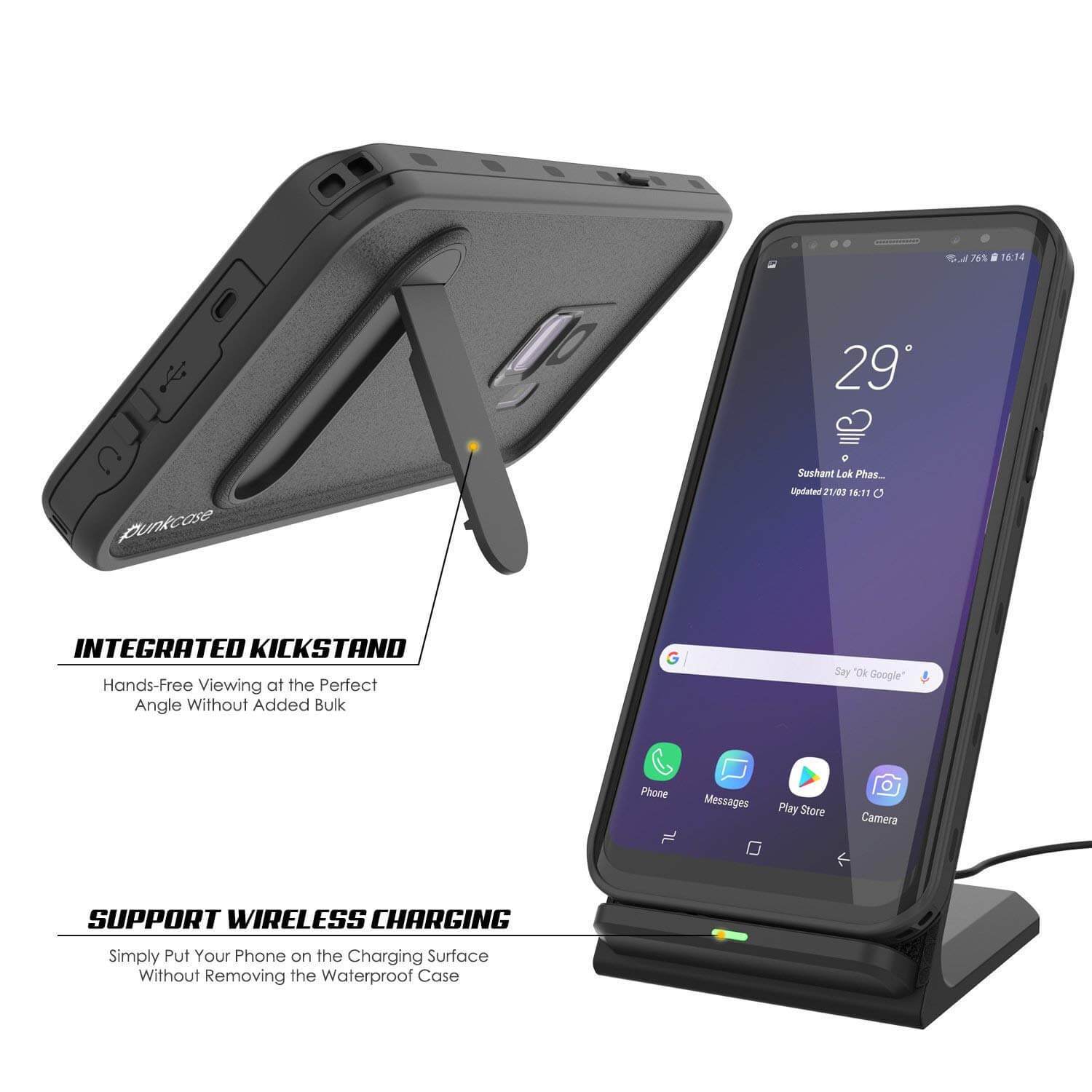 Galaxy S9 Waterproof Case, Punkcase [KickStud Series] Armor Cover [BLACK] (Color in image: Light Green)