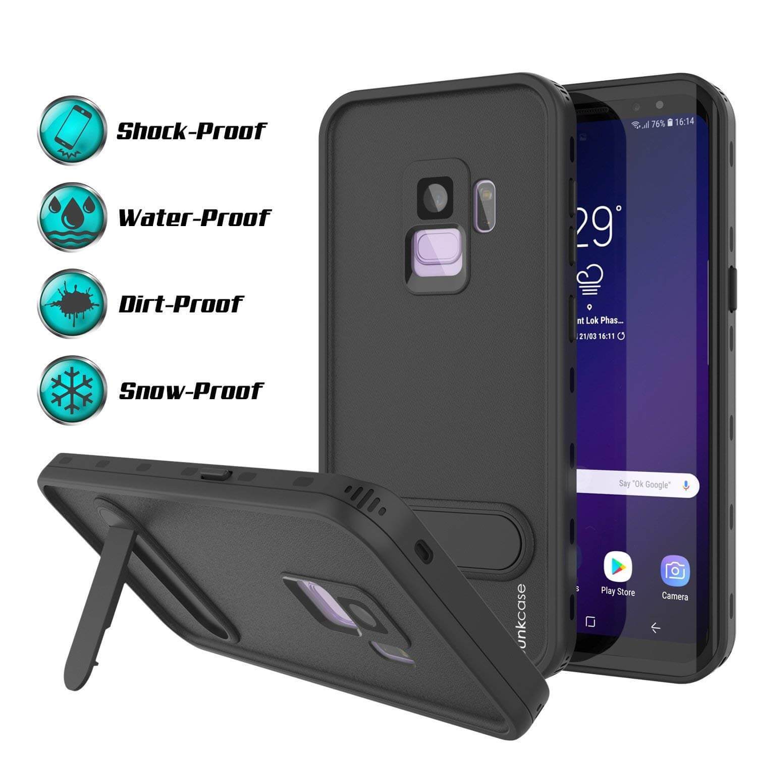 Galaxy S9 Waterproof Case, Punkcase [KickStud Series] Armor Cover [BLACK] (Color in image: Light Blue)
