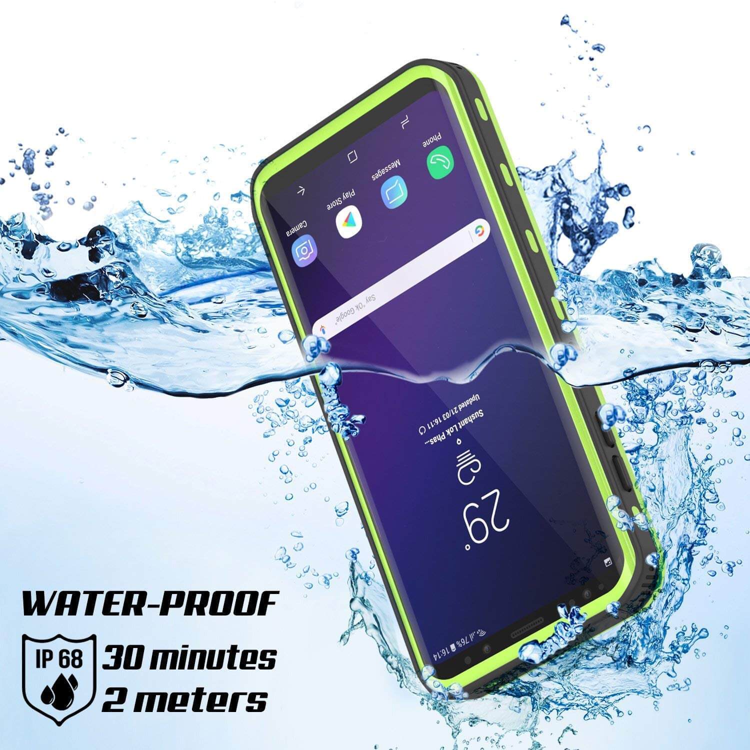 Galaxy S9 Waterproof Case, Punkcase [KickStud Series] Armor Cover [LIGHT GREEN] (Color in image: Black)