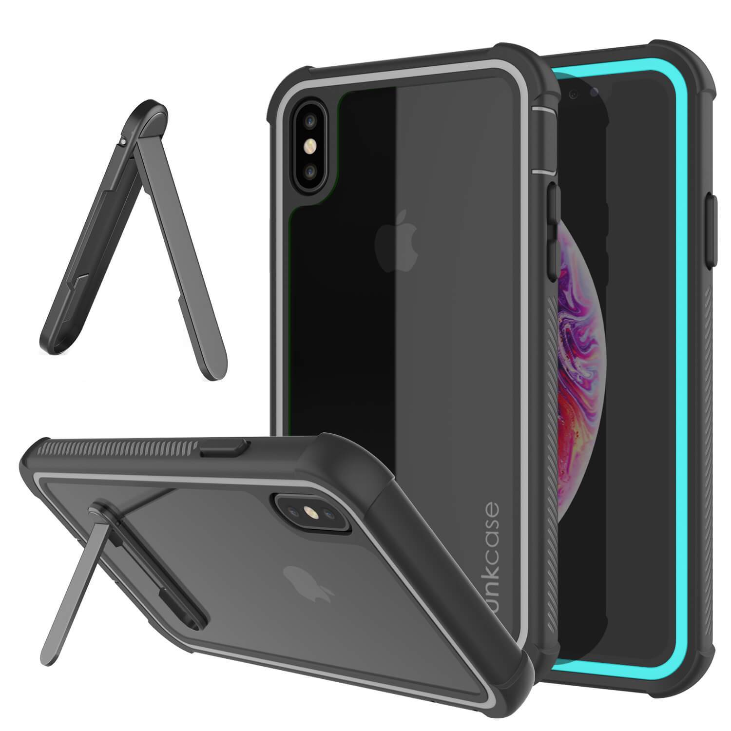 Capa PunkCase para iPhone XS Max, série Espartano, capa resistente e transparente com protetor de tela embutido (azul claro)