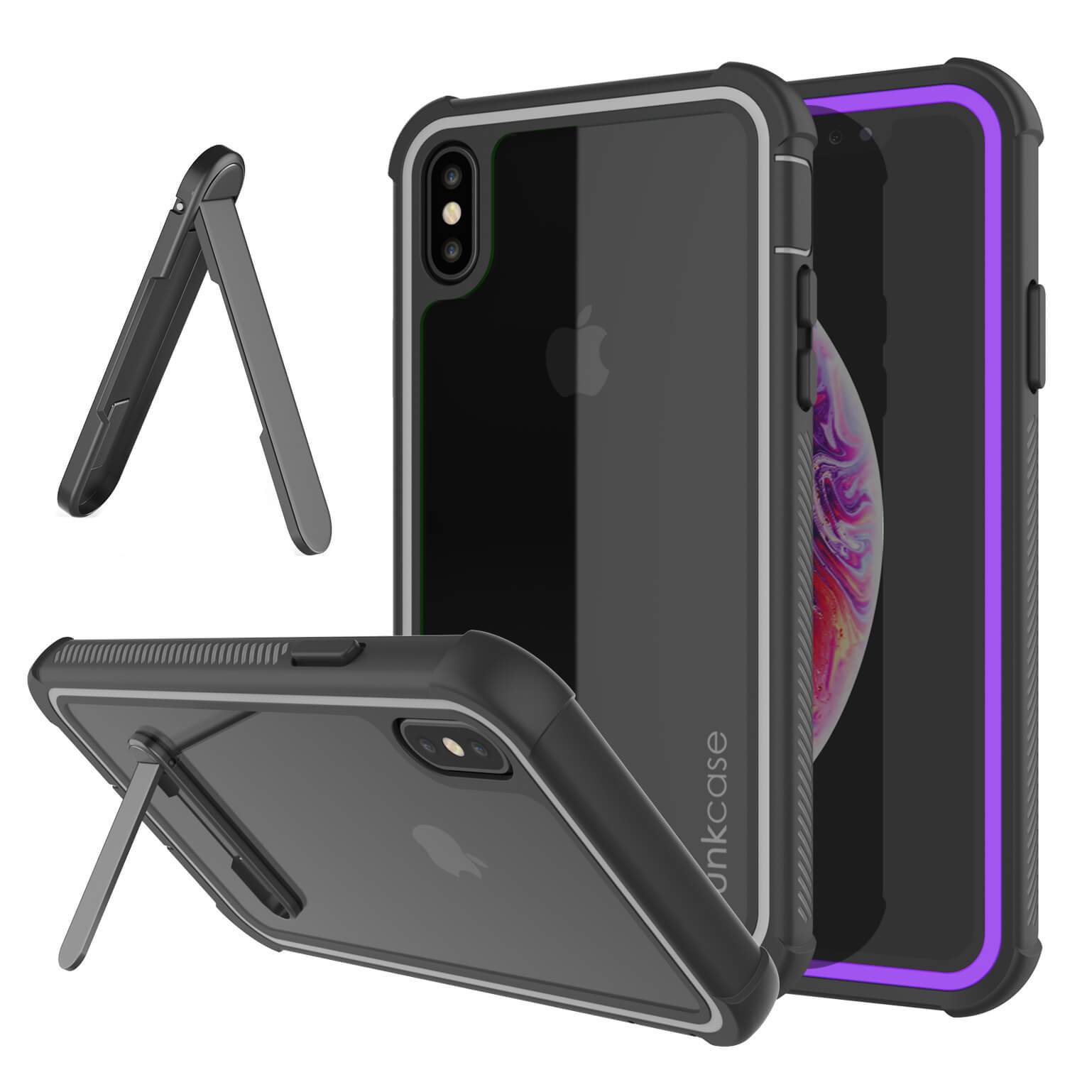 Capa PunkCase para iPhone XS Max, [Série Espartana] Capa Resistente Clara Com Protetor de Tela Embutido [Roxo]