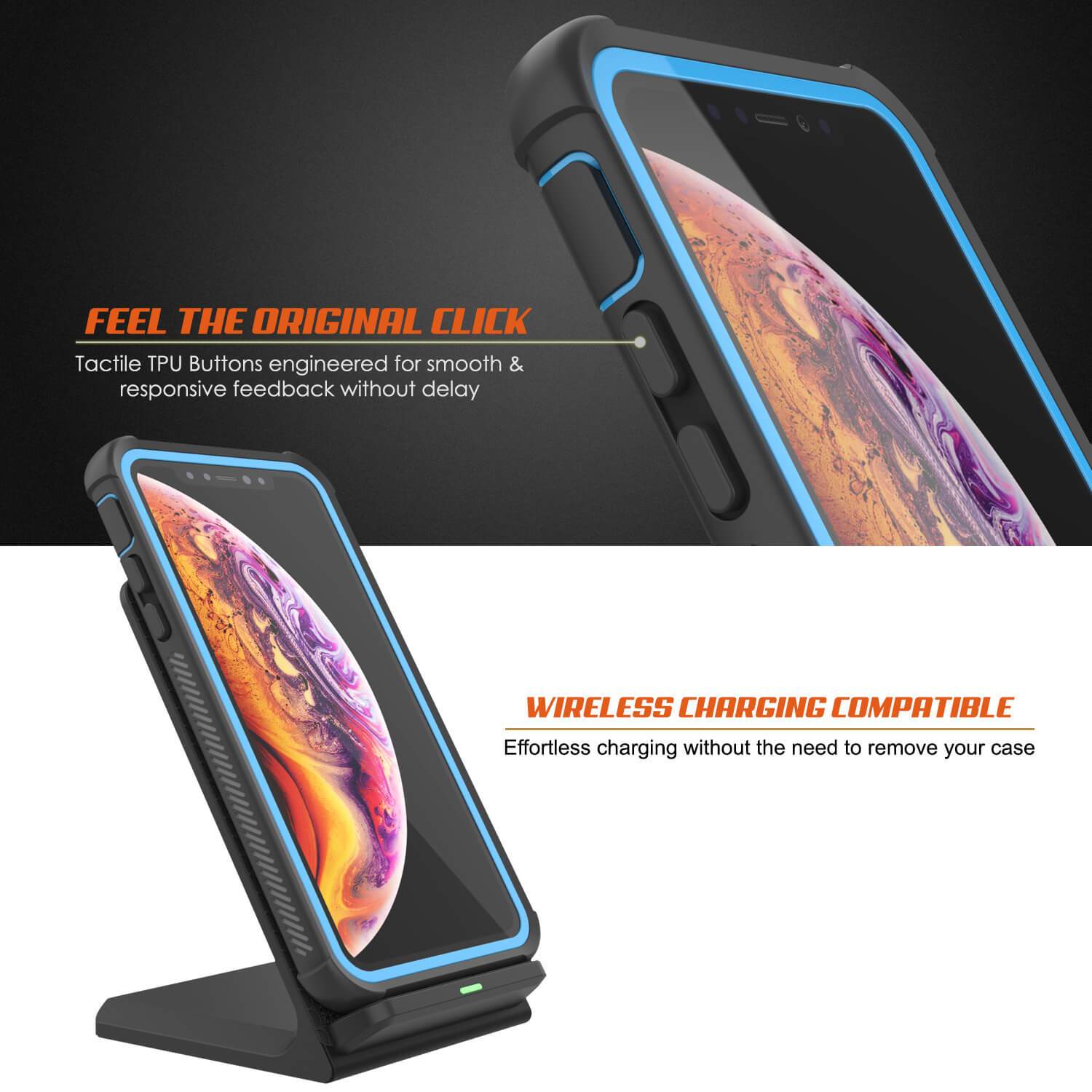 PunkCase iPhone XS Max Case, [Spartan Series] Clear Rugged Heavy Duty Cover W/Built in Screen Protector [Light-Blue] (Color in image: teal)