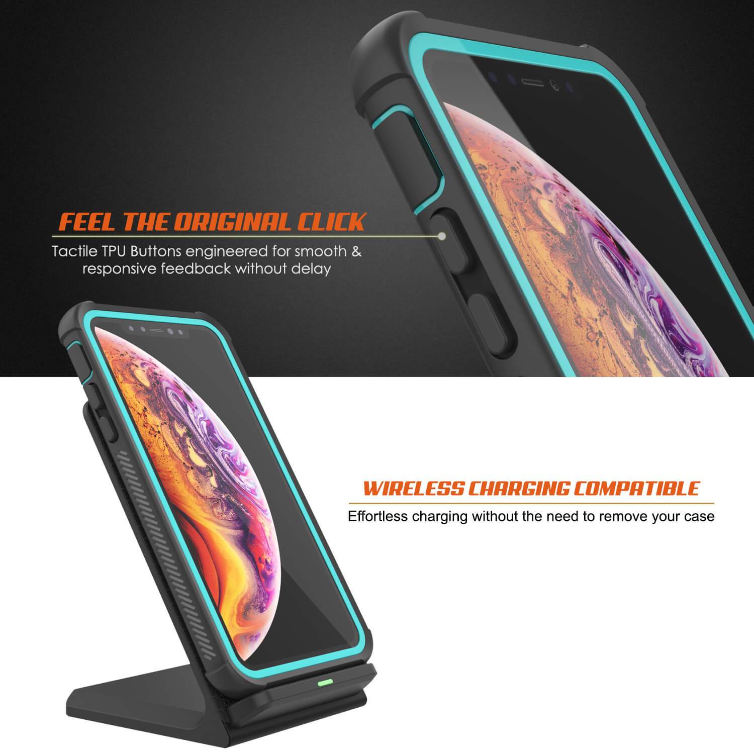 PunkCase iPhone XS Max Case, [Spartan Series] Clear Rugged Heavy Duty Cover W/Built in Screen Protector [Teal] (Color in image: light blue)