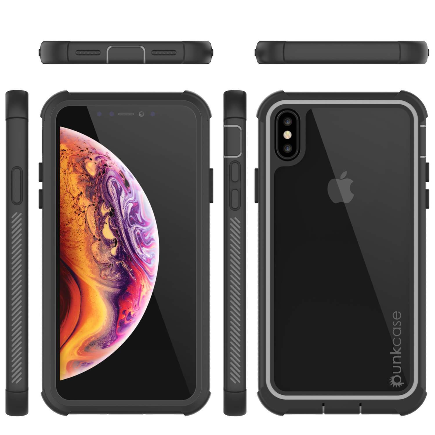 PunkCase iPhone XS Max Case, [Spartan Series] Clear Rugged Heavy Duty Cover W/Built in Screen Protector [Black] (Color in image: clear)