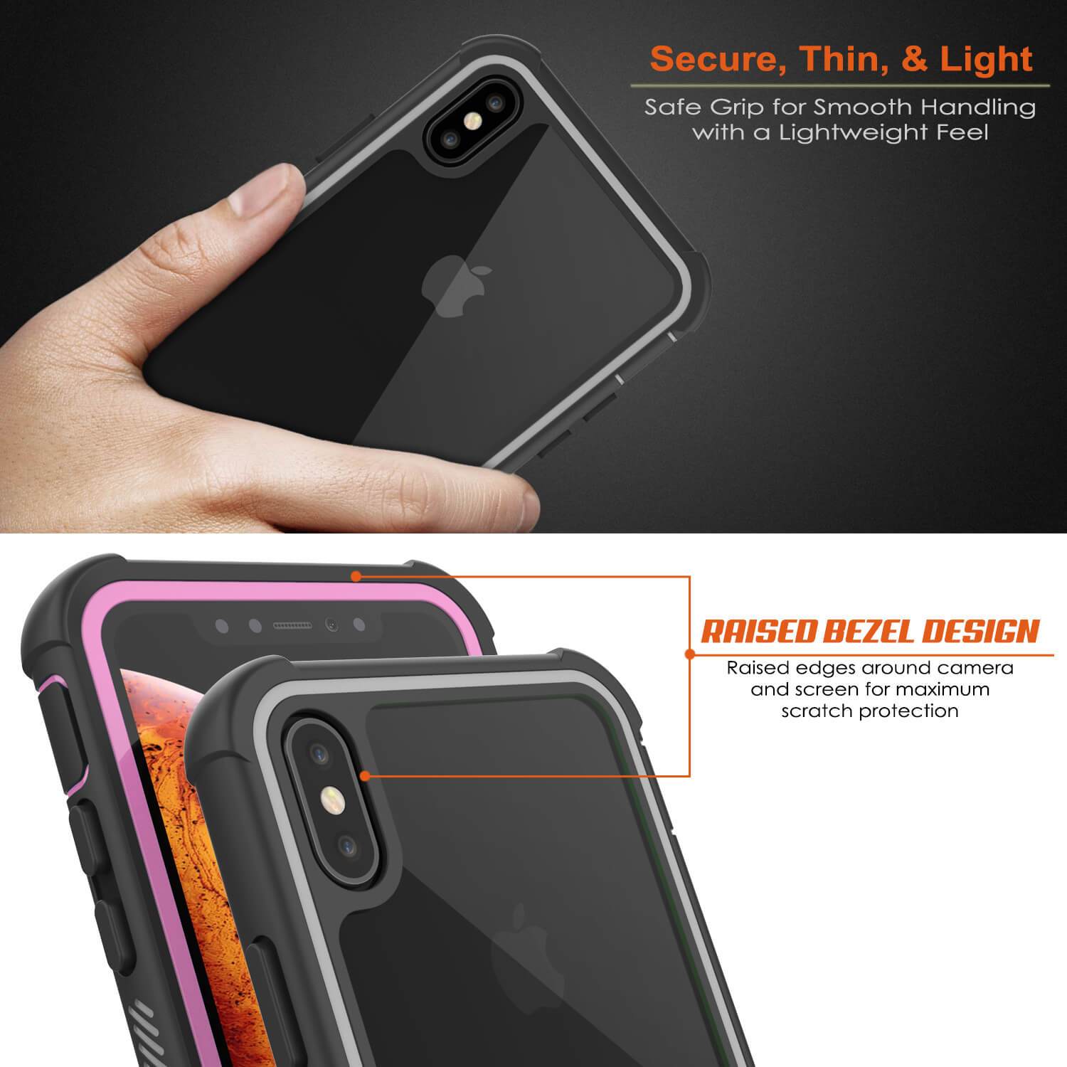 PunkCase iPhone XS Case, [Spartan Series] Clear Rugged Heavy Duty Cover W/Built in Screen Protector [Pink] (Color in image: white)