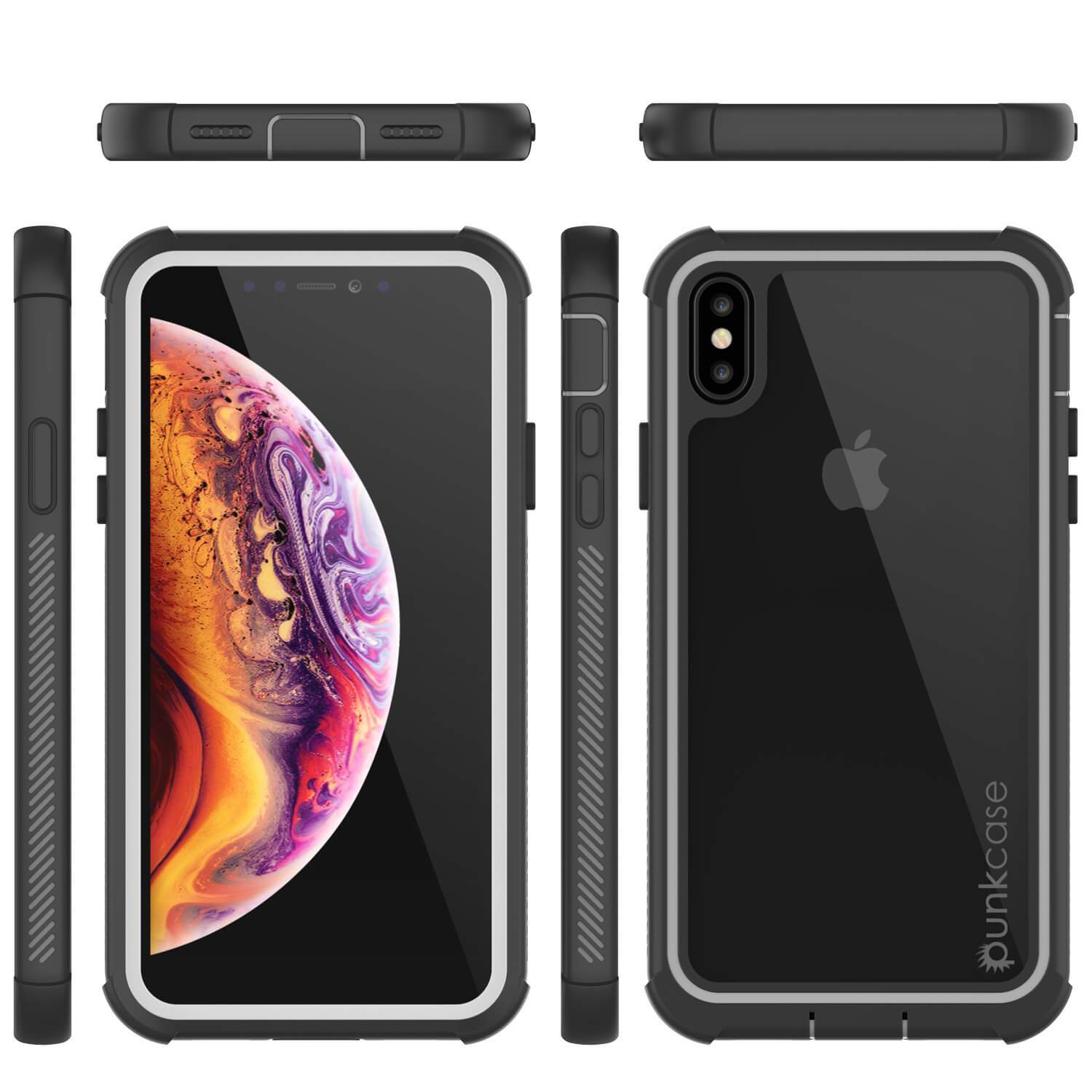PunkCase iPhone XS Case, [Spartan Series] Clear Rugged Heavy Duty Cover W/Built in Screen Protector [White] (Color in image: purple)