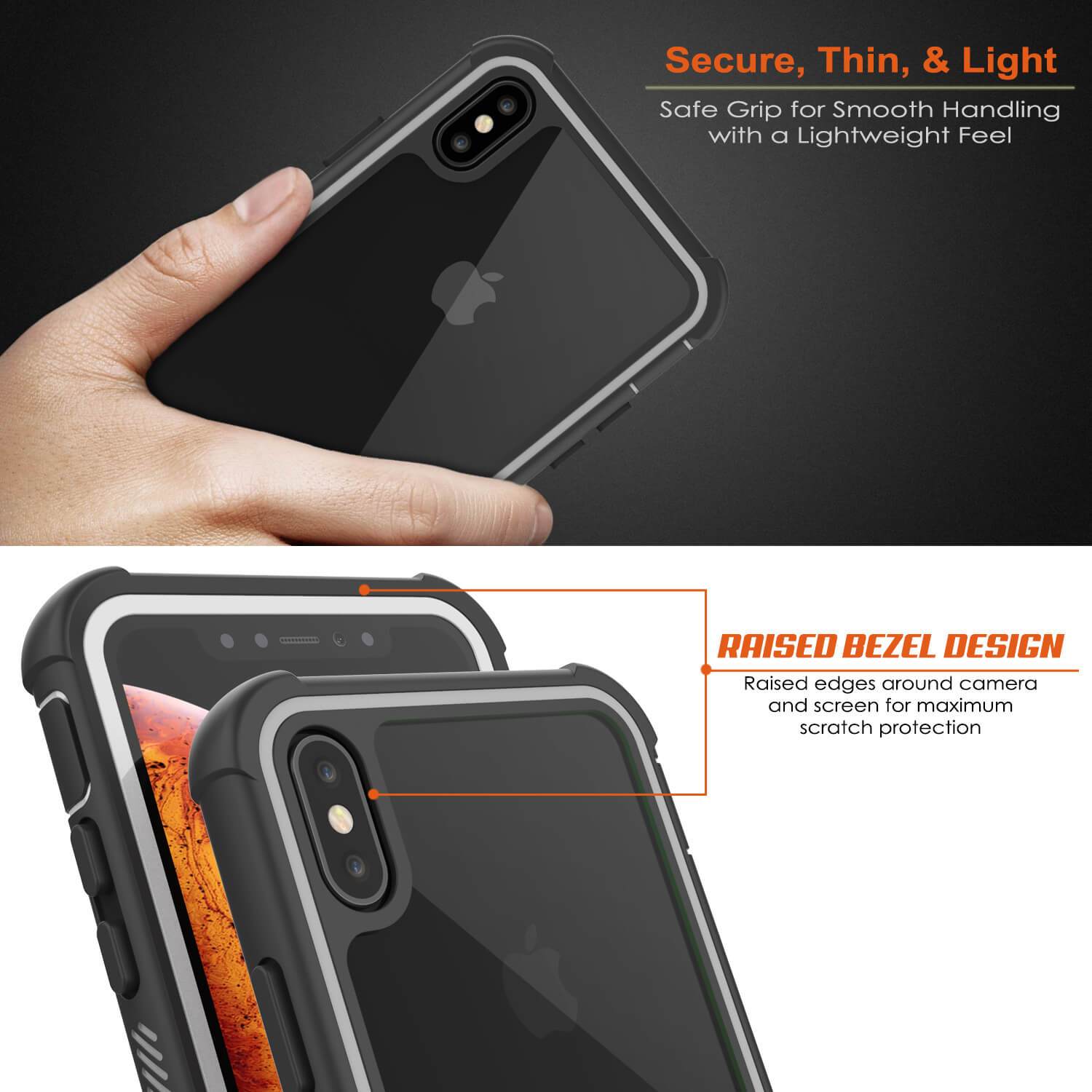 PunkCase iPhone XS Case, [Spartan Series] Clear Rugged Heavy Duty Cover W/Built in Screen Protector [White] (Color in image: pink)